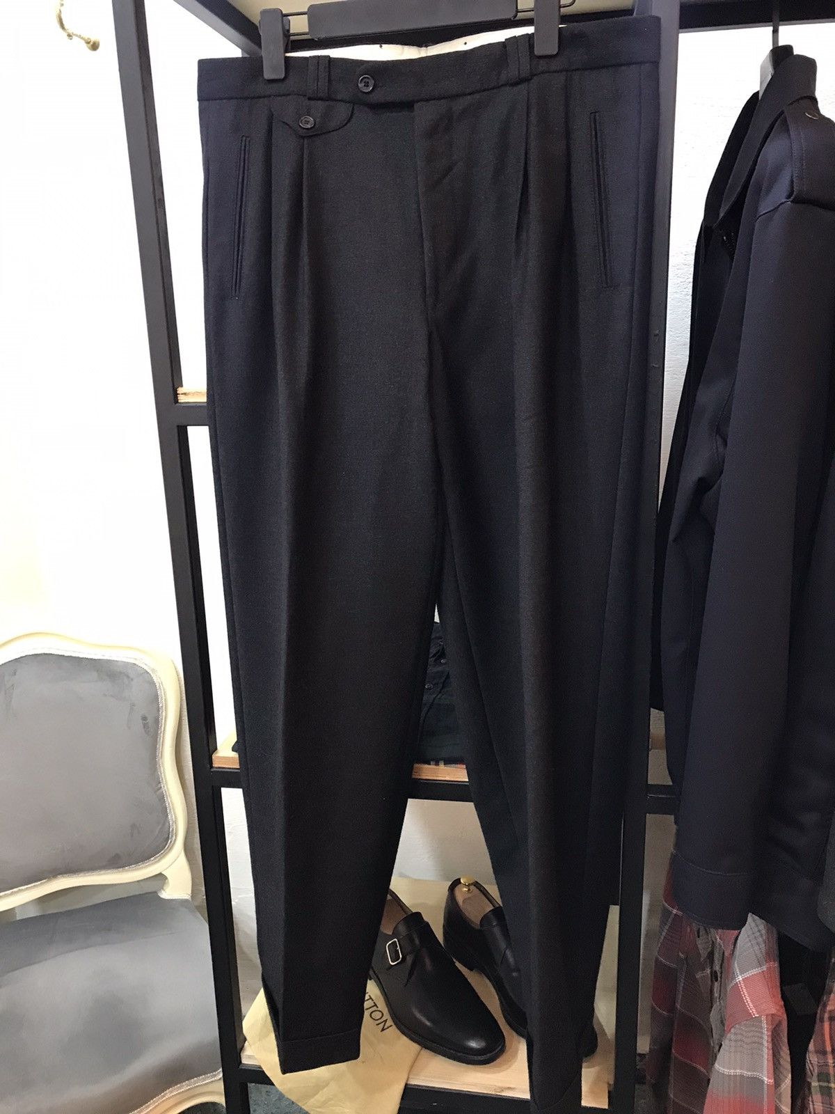 Other HIGH WAISTED PLEATED PURE WOOL FLANNEL DRESS PANTS Size 46R - 1 Thumbnail