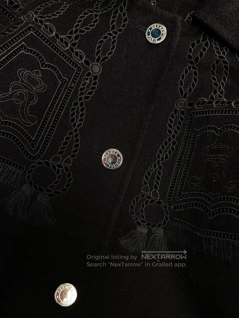 Hermes Hermes Black Cutout Embroidery Pattern Cashmere Coat Size XXS / US 00 / IT 34 - 6 Thumbnail
