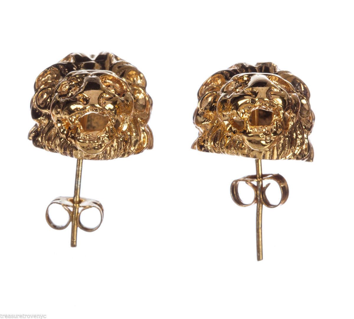 Designer 18 kt Gold Plated Brass Etruscan Lion Earrings Alberto Juan Size ONE SIZE - 3 Thumbnail