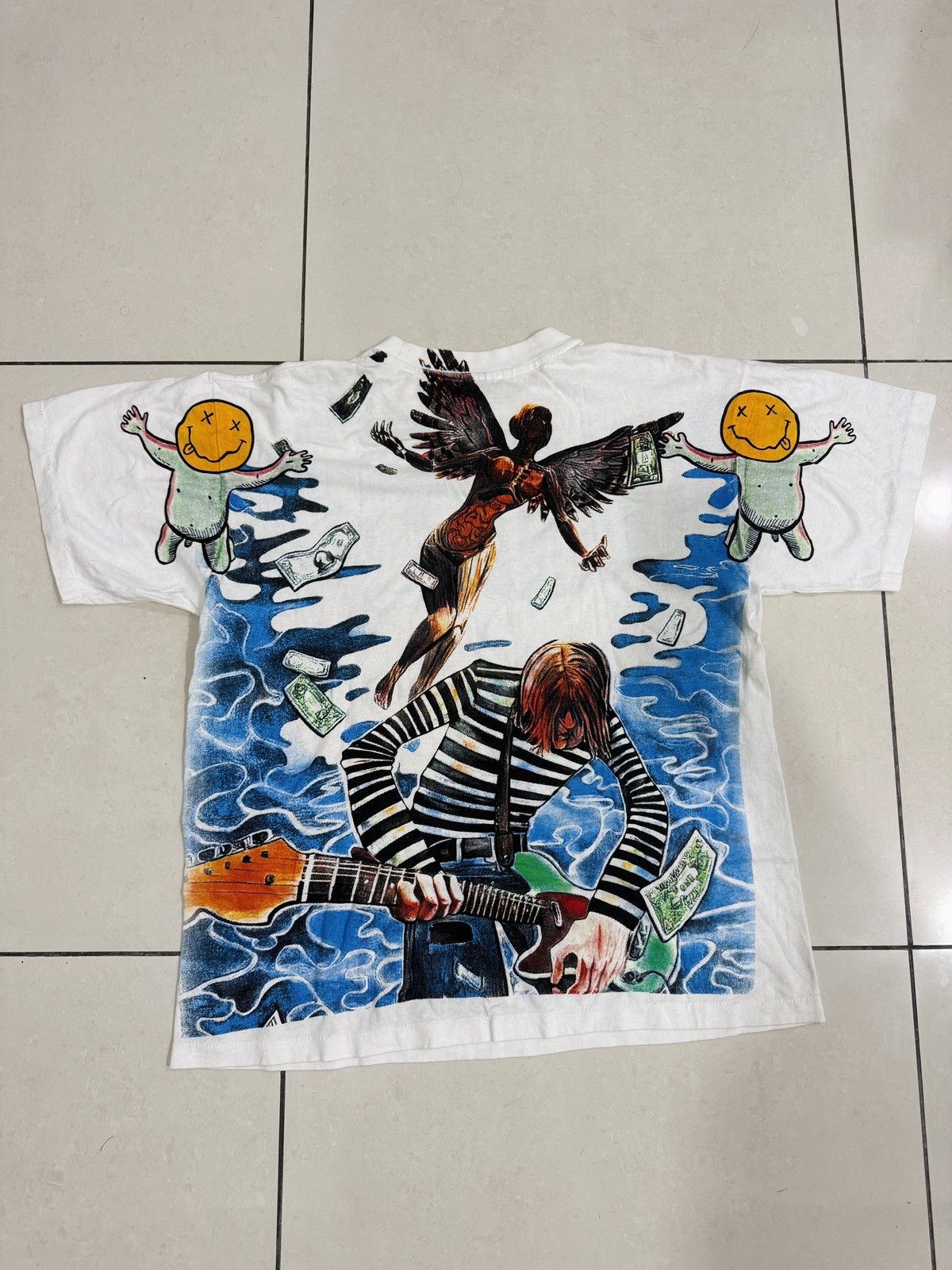 Nirvana Vintage Nirvana Kurt Cobain All-Over Print Shirt White Size US XL / EU 56 / 4 - 2 Thumbnail