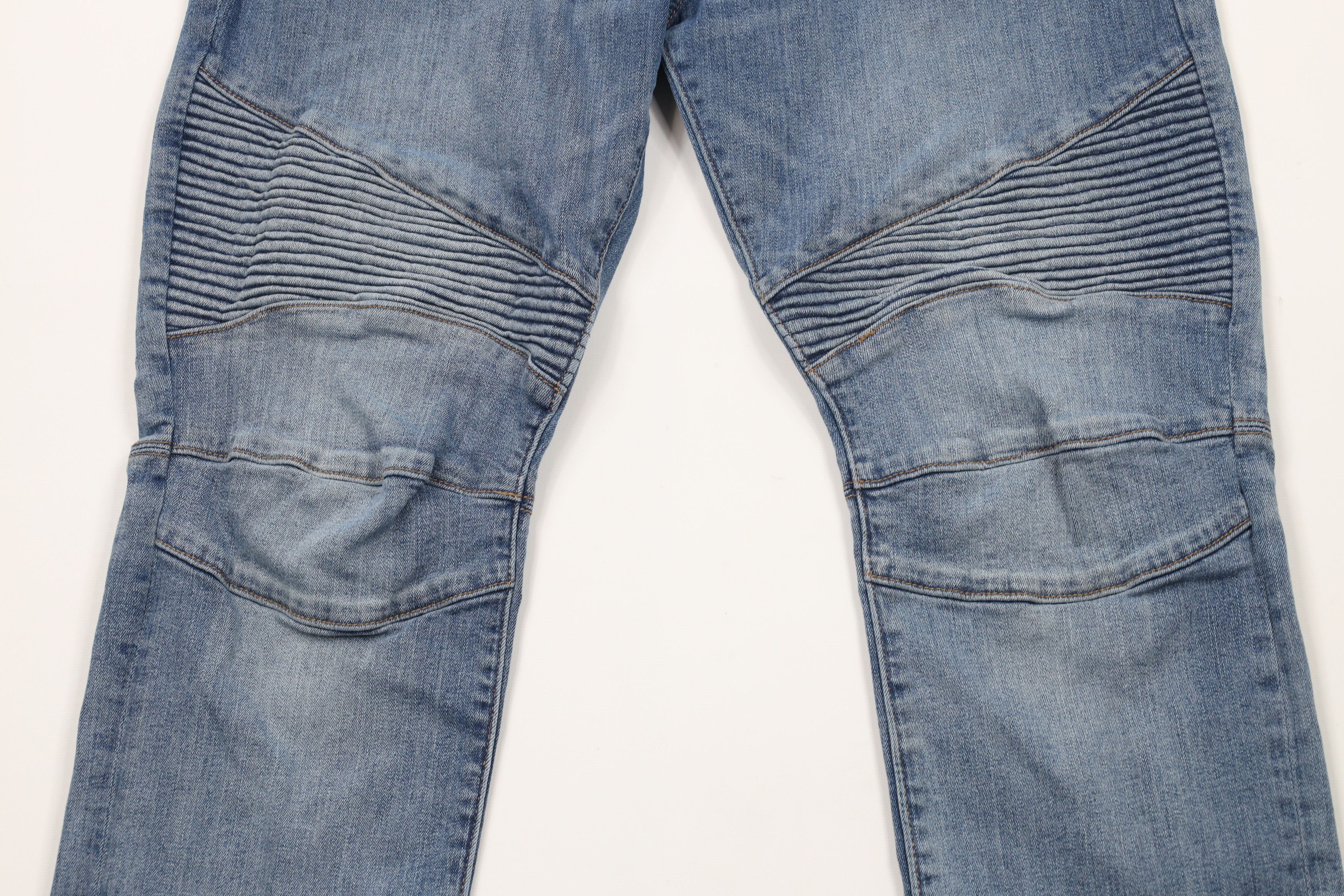 Express × Vintage Express Skinny Leg Ribbed Moto Motorcycle Denim Jeans Blue Size US 34 / EU 50 - 3 Thumbnail