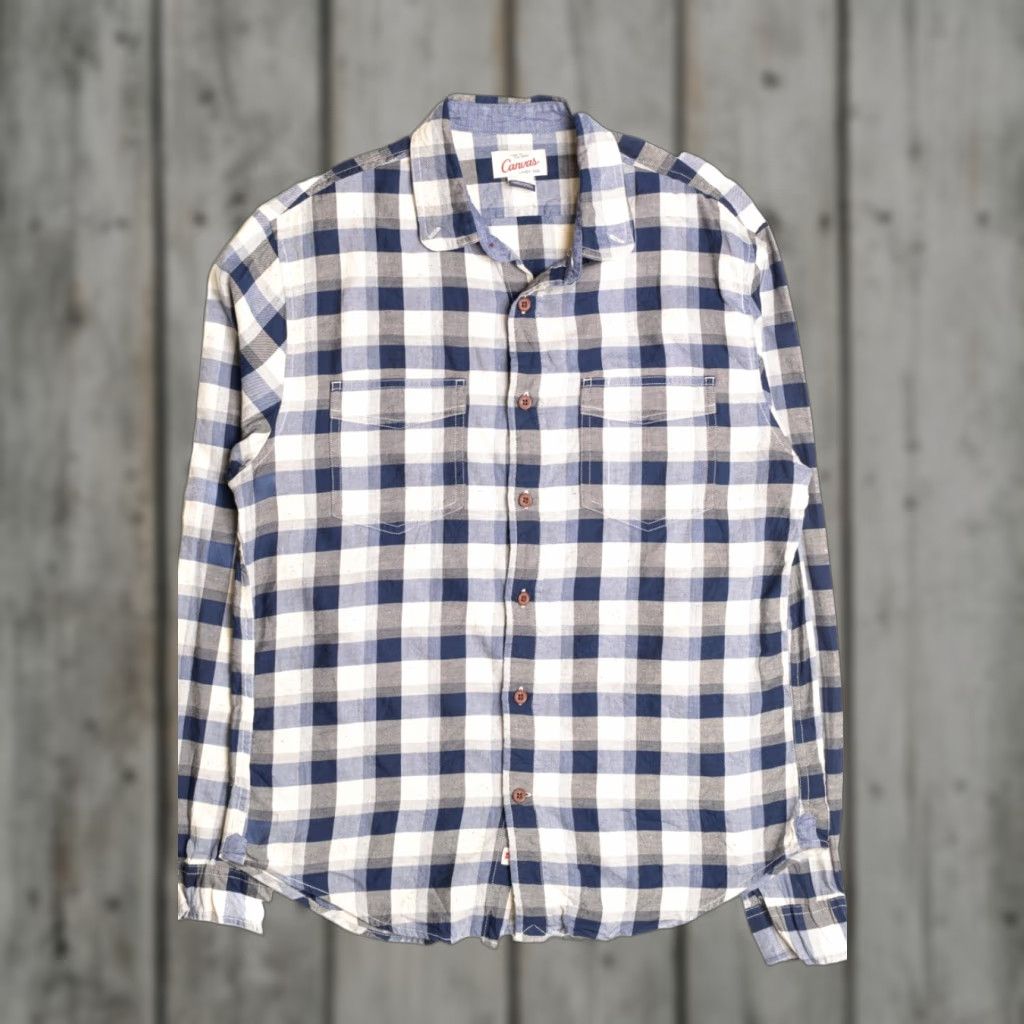 Vintage Ragstock Canvas Medium Blue Flannel Check Shirt Long Sleeve Button Up Plaid, Medium, Blue, Cotton, Vintage, Shirt, Mens Size US M / EU 48-50 / 2 - 1 Thumbnail