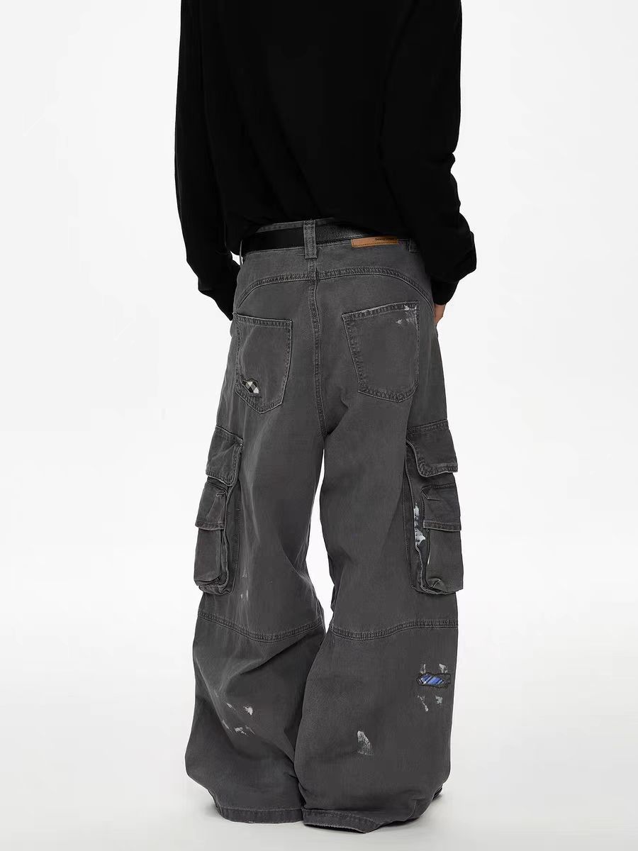Jean Gray distressed patchwork wide-leg cargo pants Size US 30 / EU 46 - 2 Thumbnail