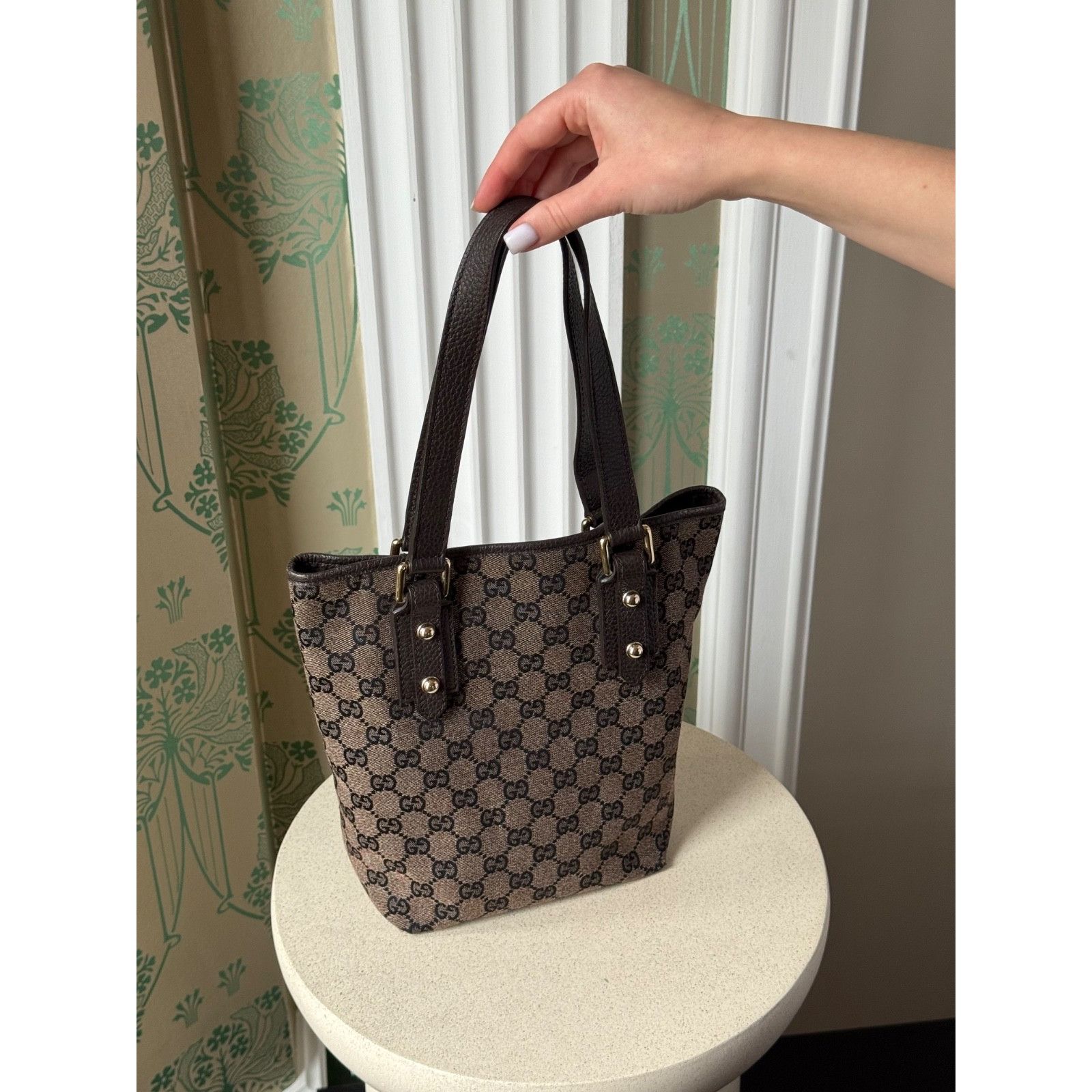 Gucci Gucci Monogram GG Jaquard Canvas Grey Brown Small Tote Hand Size ONE SIZE - 5 Thumbnail