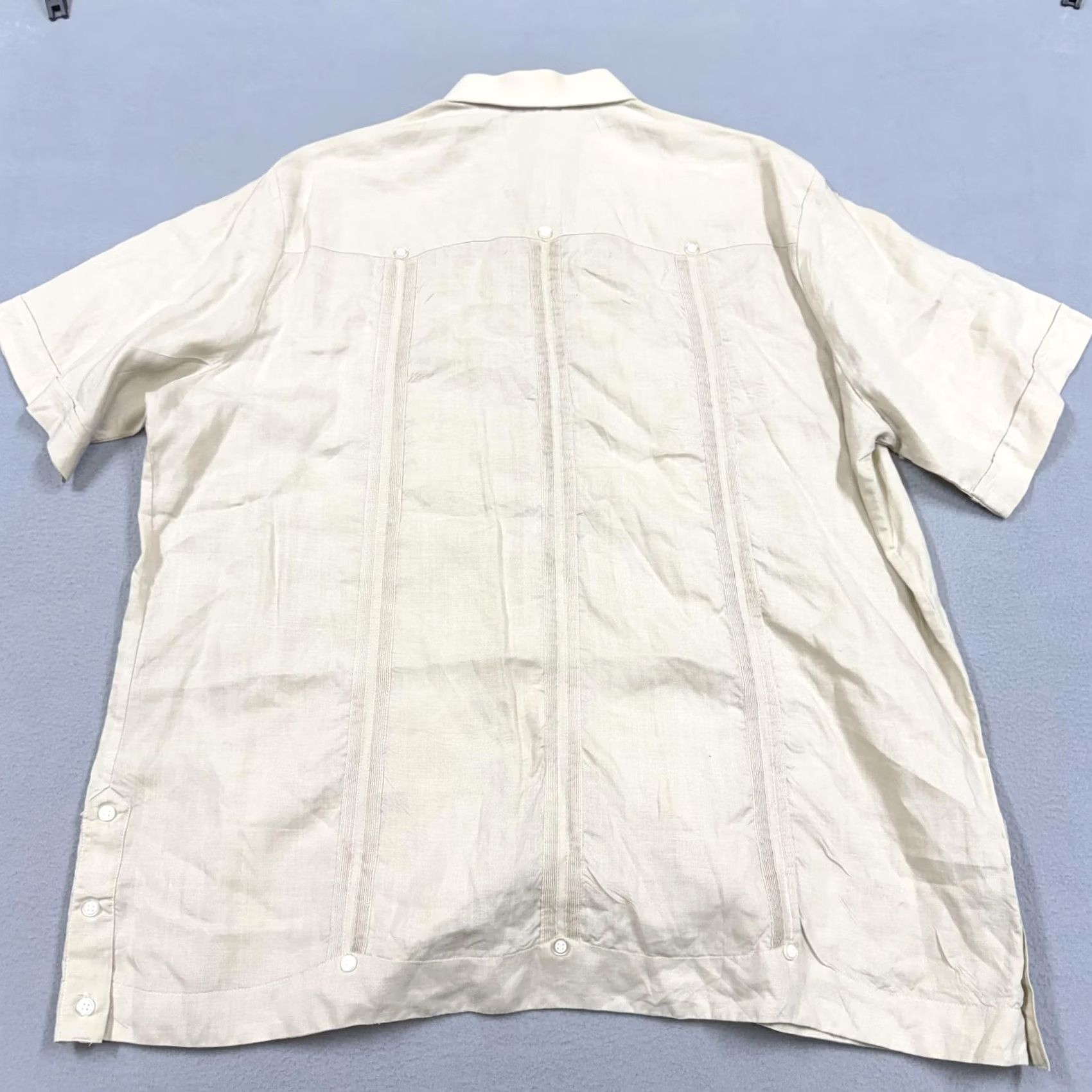 Vintage Ramon Puig Shirt Mens 2XL Beige Linen Button Short Sleeve Guayabera Cuban Tropical Solid Pleated Pocket Relaxed Collar Button-Up 2XL Mens Size US XXL / EU 58 / 5 - 3 Thumbnail