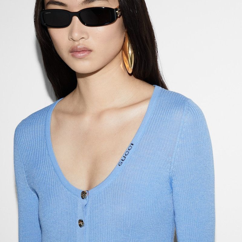 Gucci oc11z1125 Extra Fine Rib Wool and Silk Cardigan in Pale Blue Size XXL / US 16-18 / IT 52-54 - 7 Thumbnail