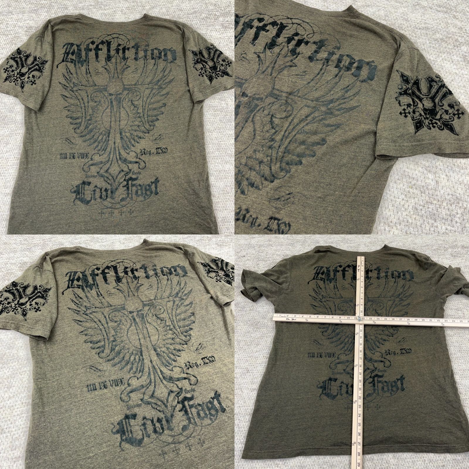 Affliction Affliction Shirt Men 2XL Olive Green Live Fast MMA Skull Wings Retro Faded Tee Size US XXL / EU 58 / 5 - 8 Thumbnail