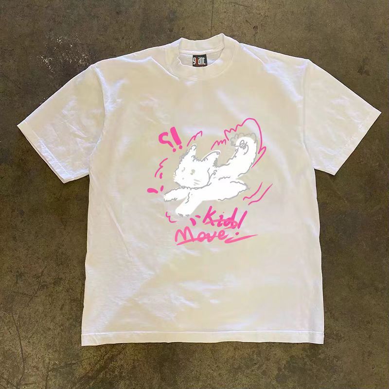Japanese Brand × Vintage White Loose Cute Cat Printed Short Sleeve T-Shirt Size US M / EU 48-50 / 2 - 2 Thumbnail