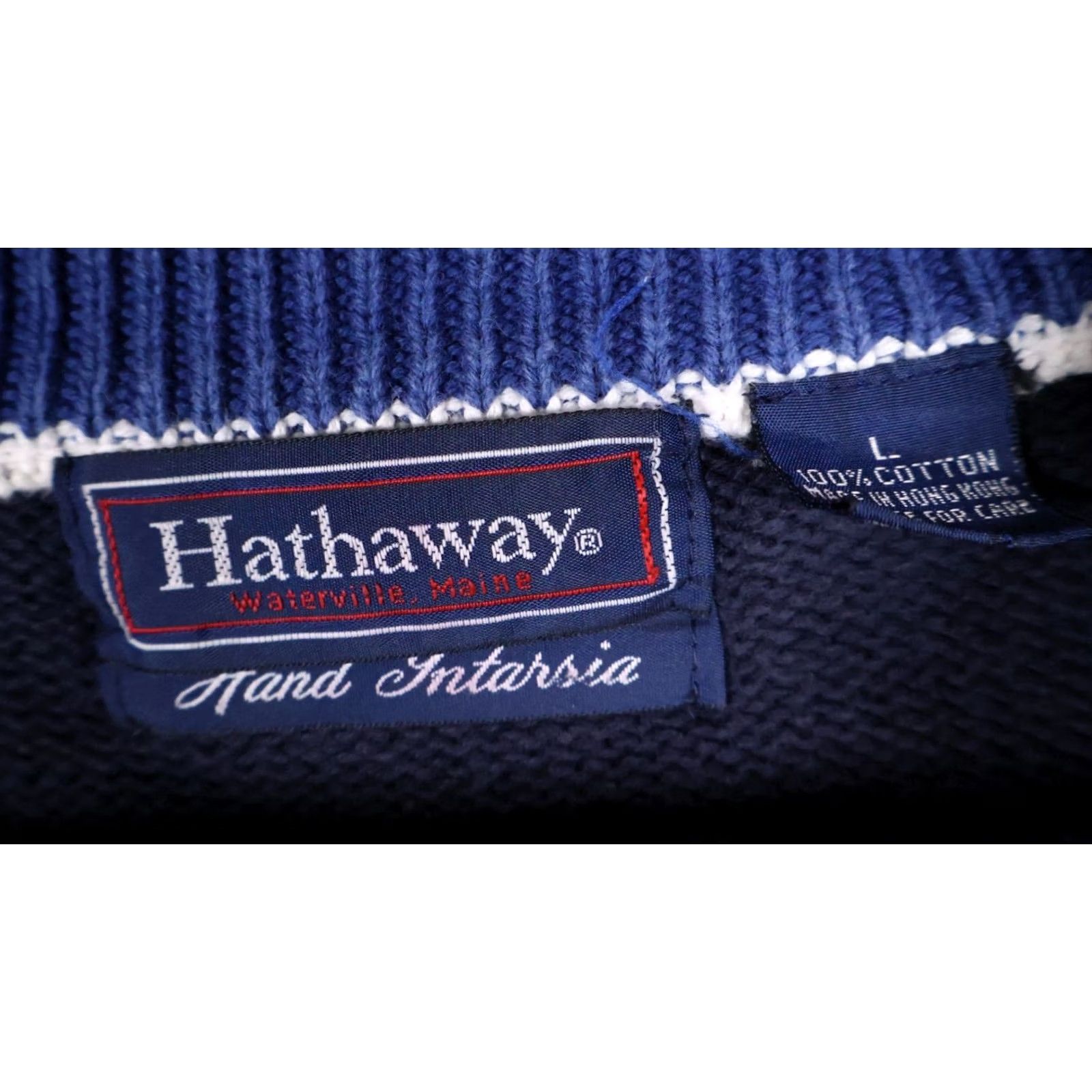 Vintage VINTAGE Hathaway Golf Sweater Mens Large Dark Blue Intarsia Pattern V-Neck 90s Golf Theme Pullover Regular Knit Cotton Heavyweight Size US L / EU 52-54 / 3 - 3 Thumbnail