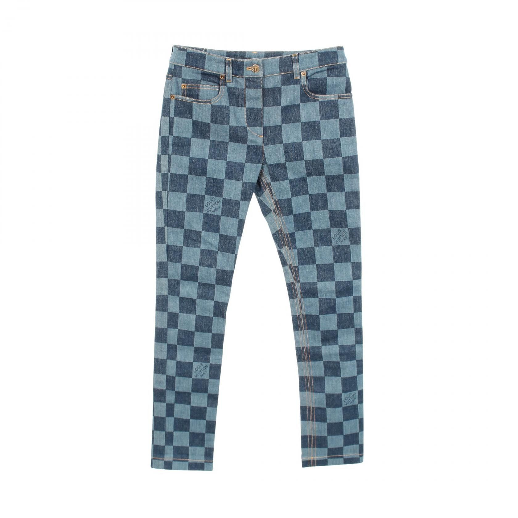 Louis Vuitton Louis Vuitton Louis Vuitton Damier Cotton Denim Pants Textile Bottoms FHPA080UY DUTY FREE for USA Size ONE SIZE - 1 Thumbnail