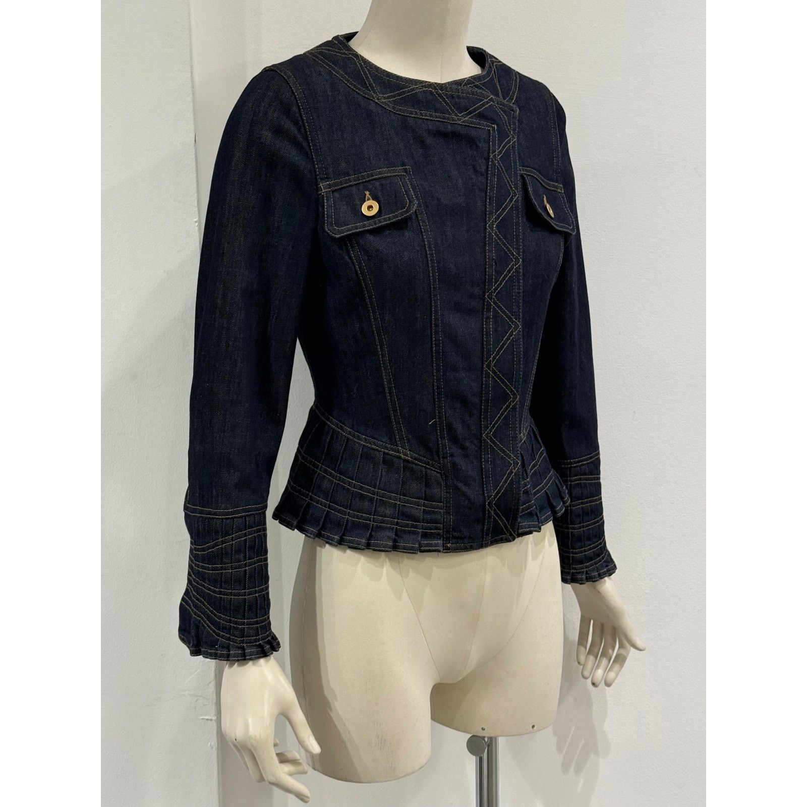 Gucci S/S2004 Gucci by Tom Ford paneled biker denim jacket Size S / US 4 / IT 40 - 2 Thumbnail
