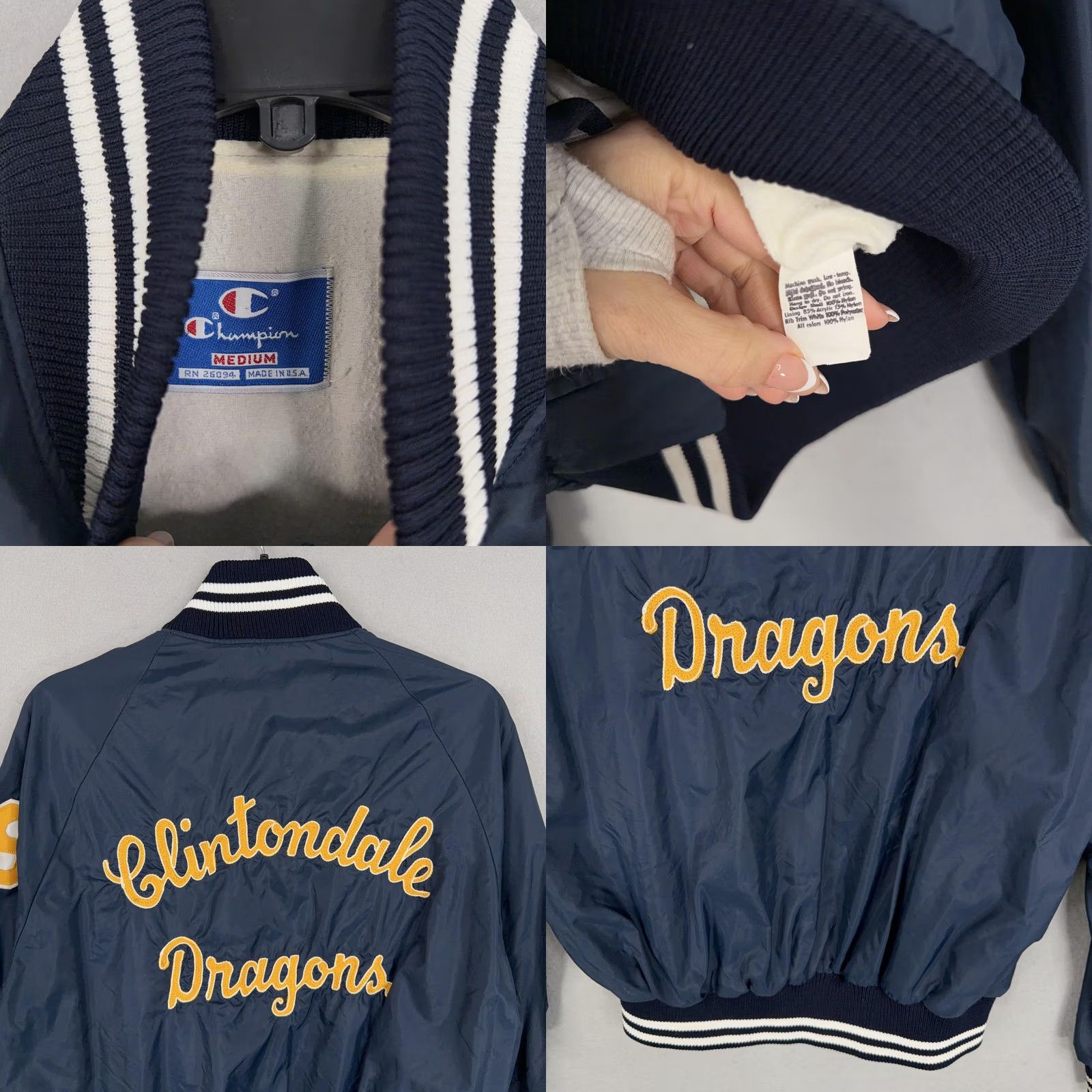 Champion VINTAGE Champion Clintondale Dragons Jacket Mens M Navy Blue Varsity 80s 90s Sports Front Snap Pockets Logo Zipper William? Size US M / EU 48-50 / 2 - 8 Thumbnail
