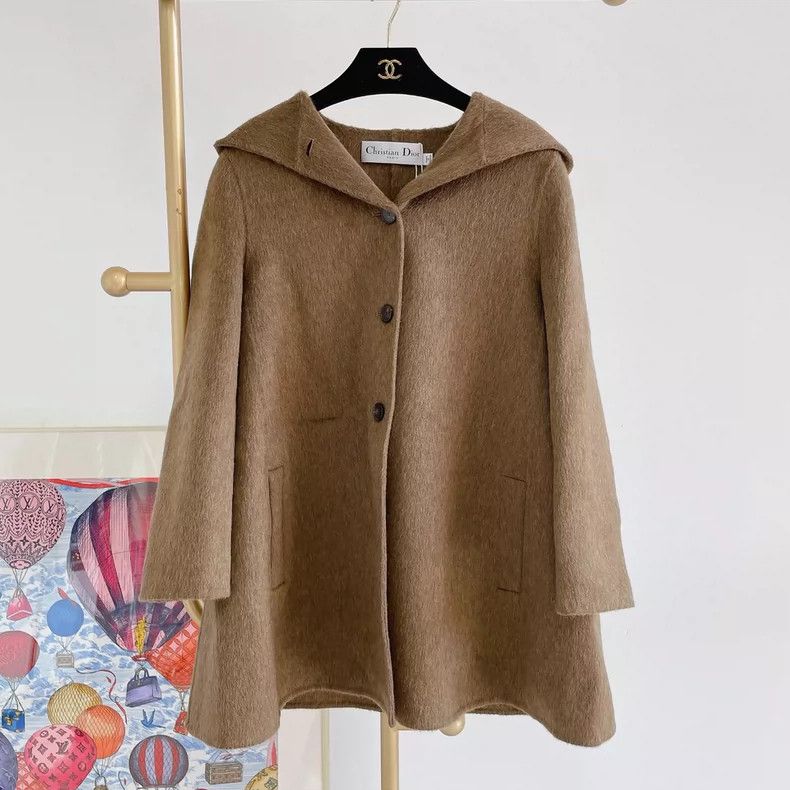 Dior Dior Khaki tweed coat Size XXS / US 00 / IT 34 - 1 Thumbnail