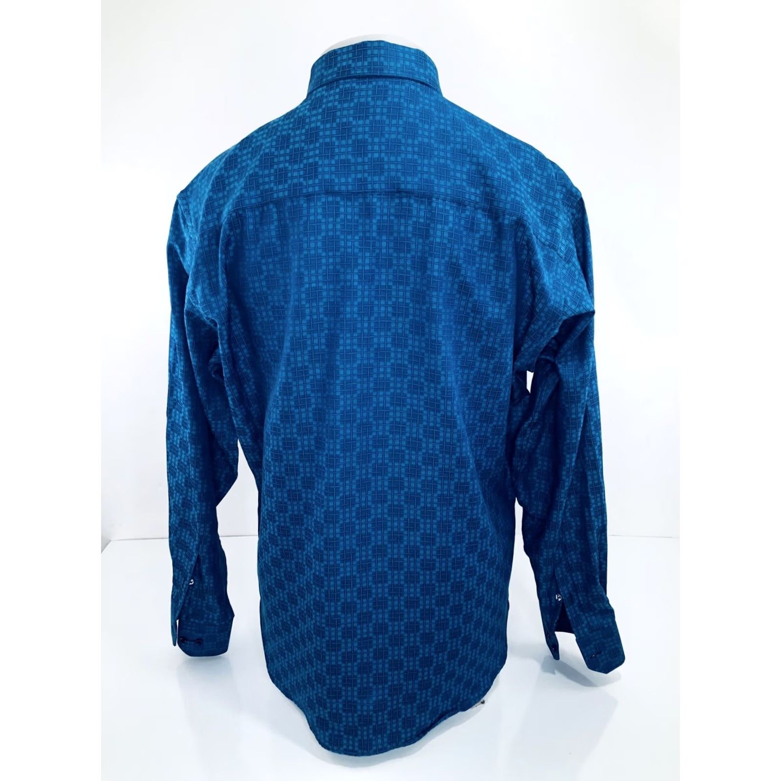 Luchiano Visconti Luchiano Visconti Geometric Shiny Button-Up Shirt / New w Tags - Blue & Greenish Blue, L, Long Sleeve, Regular, Men’s Size US L / EU 52-54 / 3 - 4 Thumbnail