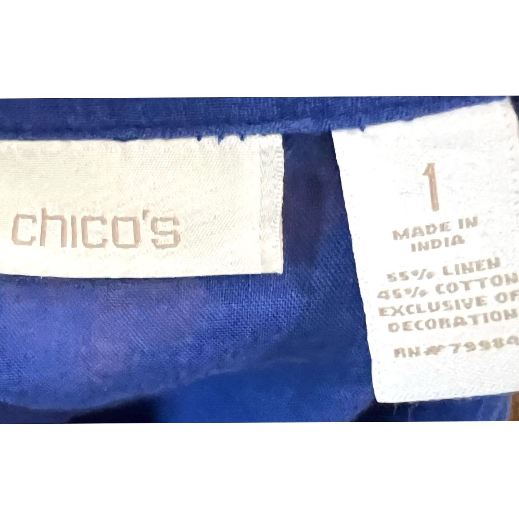 Vintage Chico's Beaded Tunic Top Linen Blend Blouse Long Sleeve Blue Women's Sz M Medium Mens? Size M / US 6-8 / IT 42-44 - 7 Thumbnail