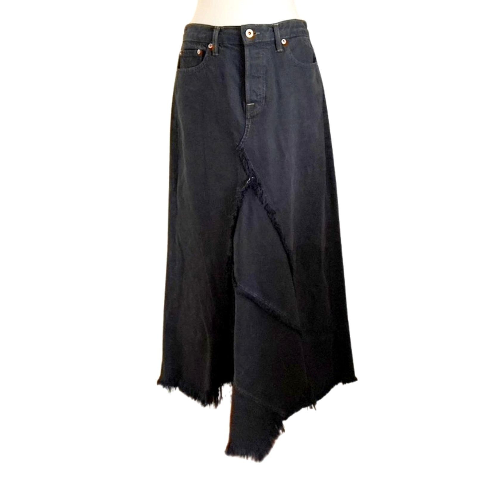 NSF NSF Black Denim Midi Skirt with Raw Asymmetrical Hem Size 27" / US 4 / IT 40 - 1 Thumbnail