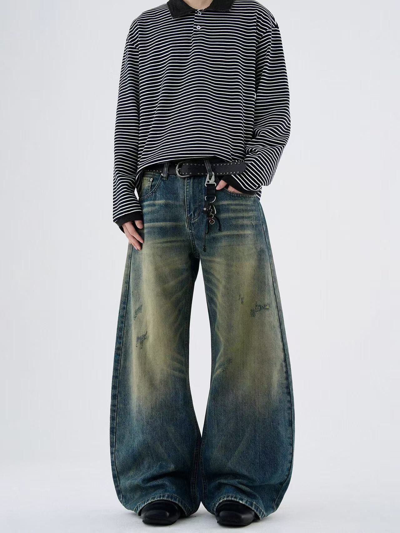 Vintage American retro washed distressed men's loose scimitar jeans Size US 32 / EU 48 - 2 Thumbnail