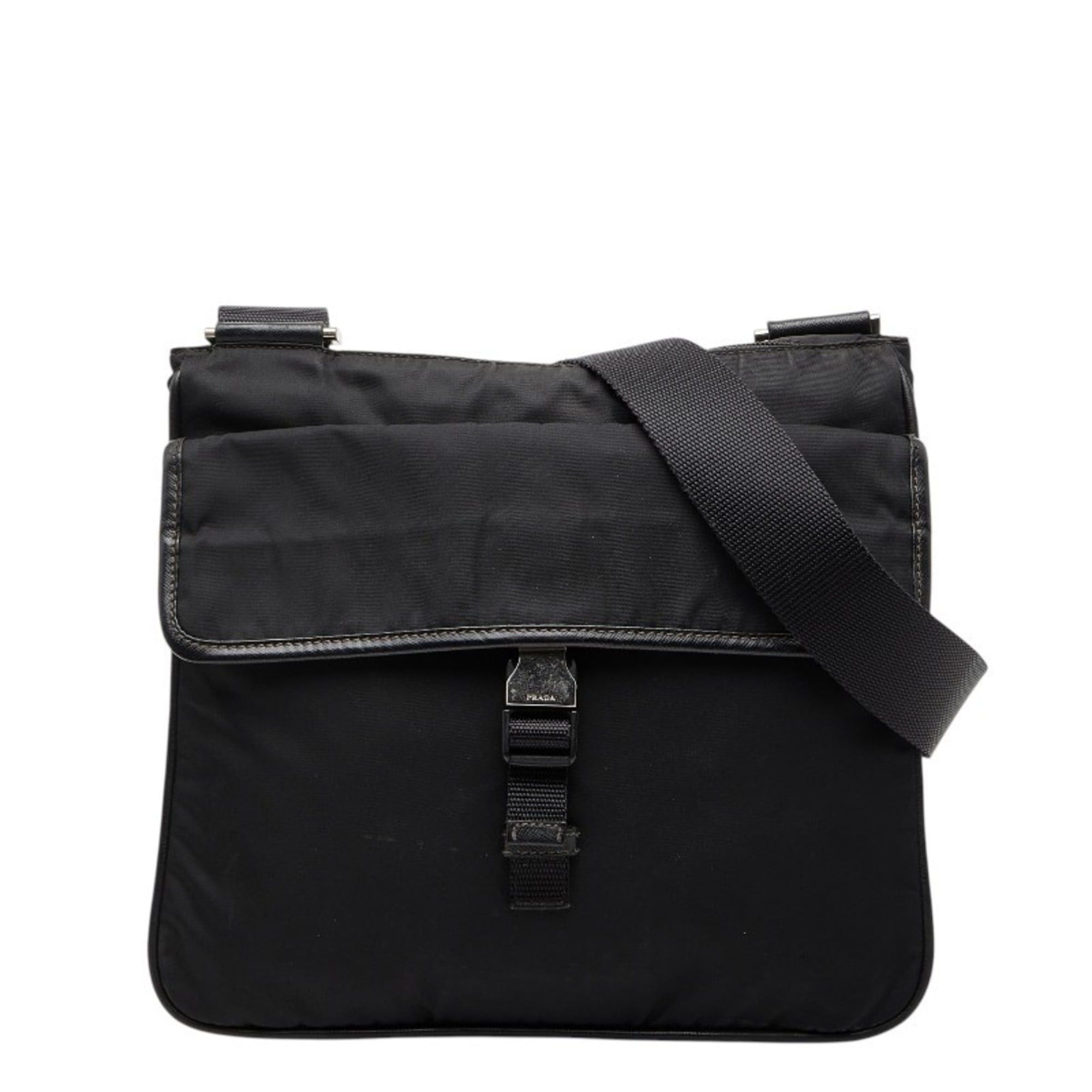 Prada Prada Triangle Logo Plate Shoulder Bag Black Nylon Leather Women's PRADA Size ONE SIZE - 1 Thumbnail