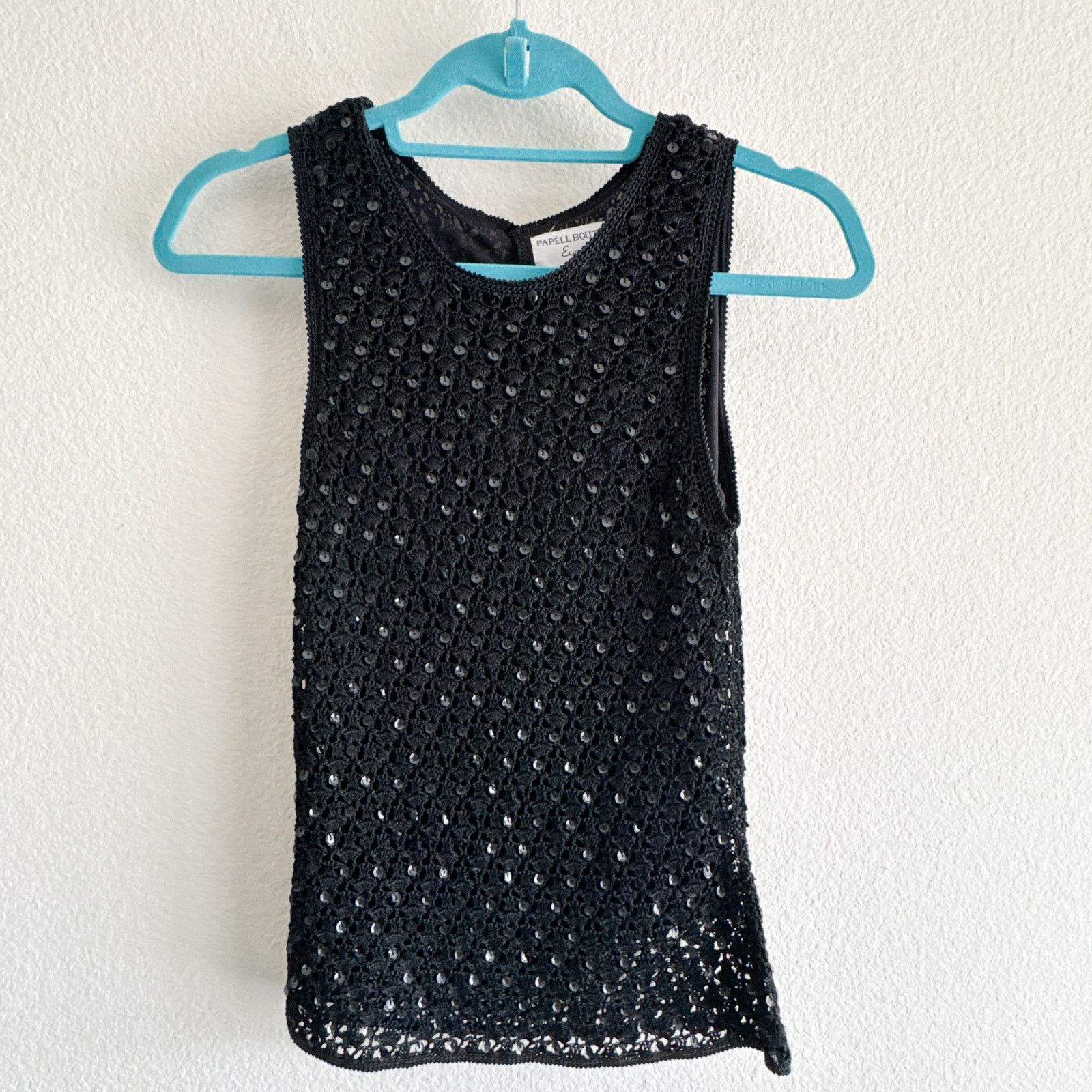 Other Vintage Papell Boutique Evening Black Sequin Top Crochet Size S / US 4 / IT 40 - 2 Thumbnail