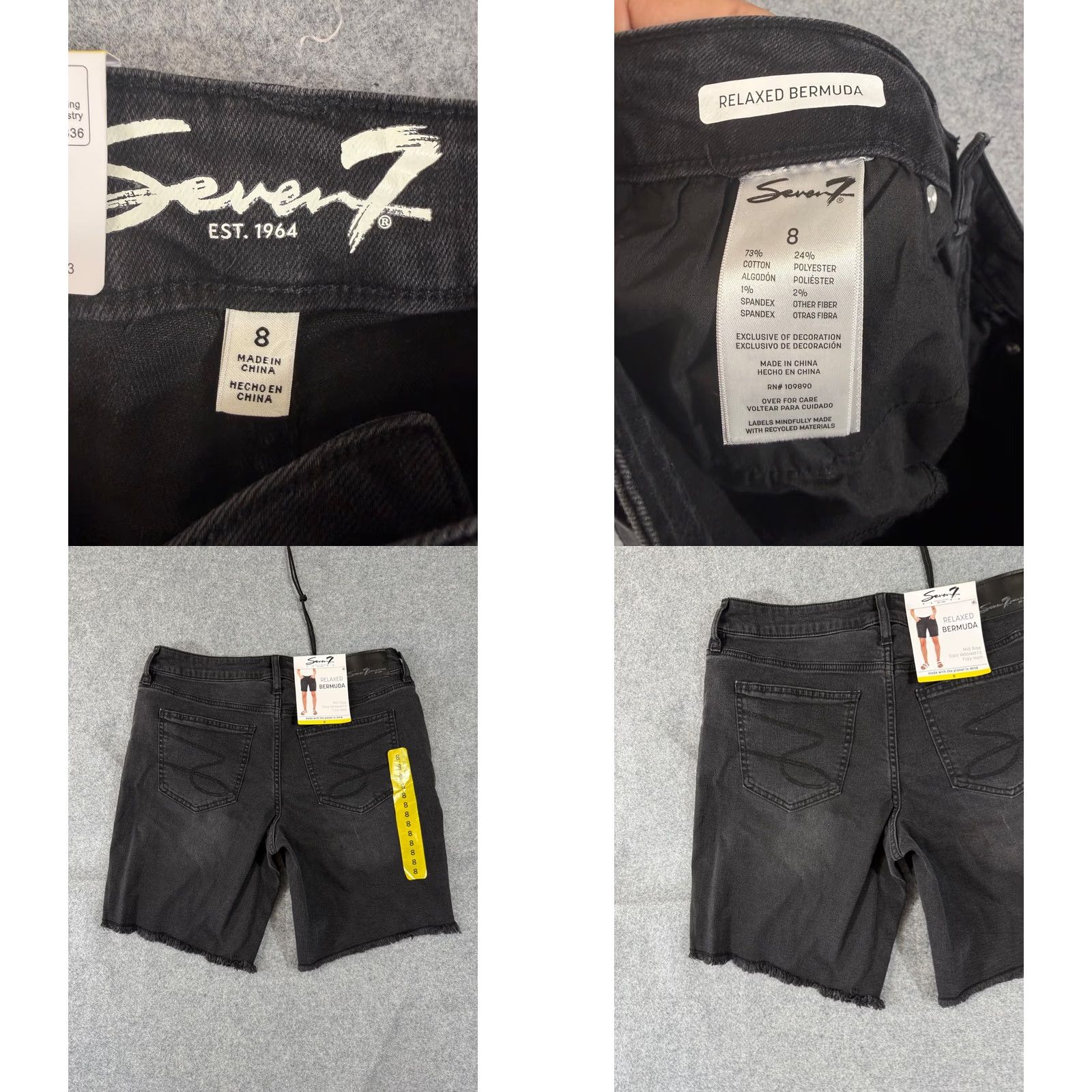 Vintage Seven7 Bermuda Shorts Womens 8 Washed Black Relaxed Fit Mid Rise Frayed Hem Pockets NWT Size 30" / US 8 / IT 44 - 8 Thumbnail