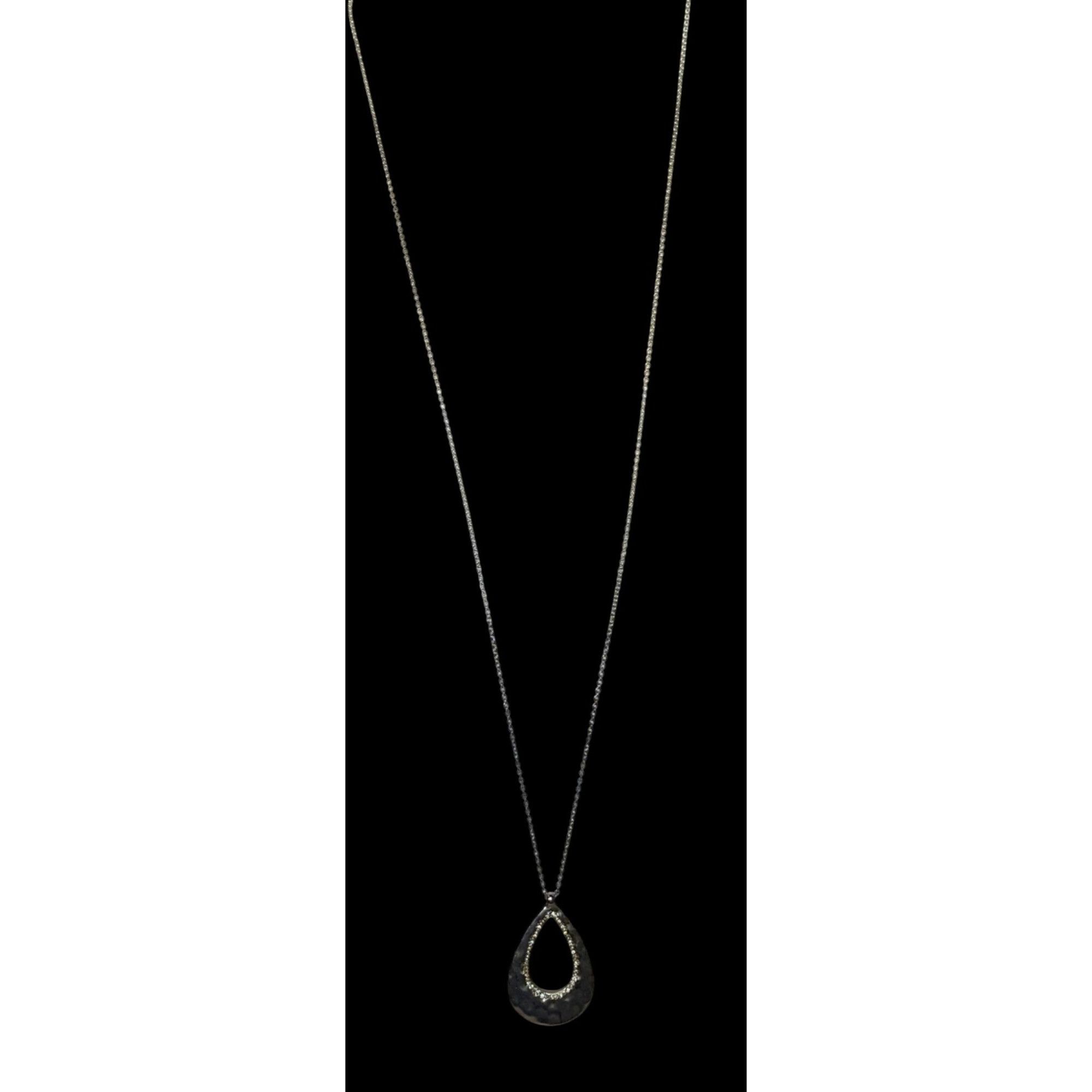 Loft Loft Silver-Tone Hammered Teardrop Pendant Necklace With Rhi Size ONE SIZE - 5 Thumbnail