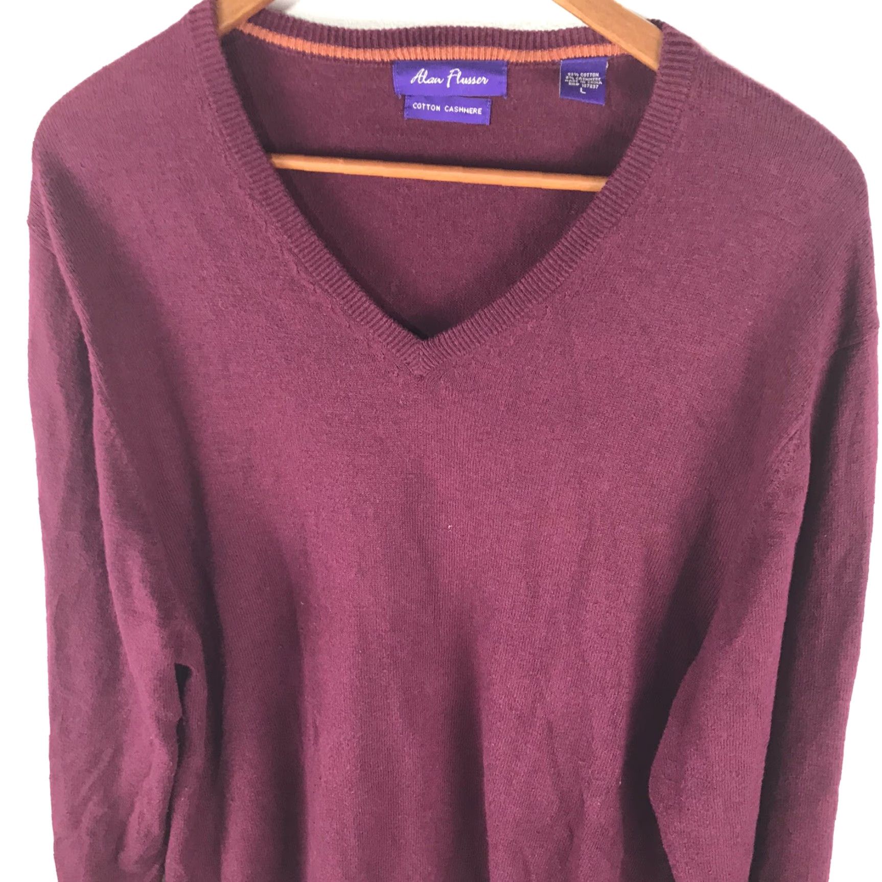Vintage VINTAGE Alan Flusser Men’s Sweater Pullover Knit V-Neck Cashmere Cotton Fall Winter Spring Size L Burgundy Size US L / EU 52-54 / 3 - 2 Thumbnail