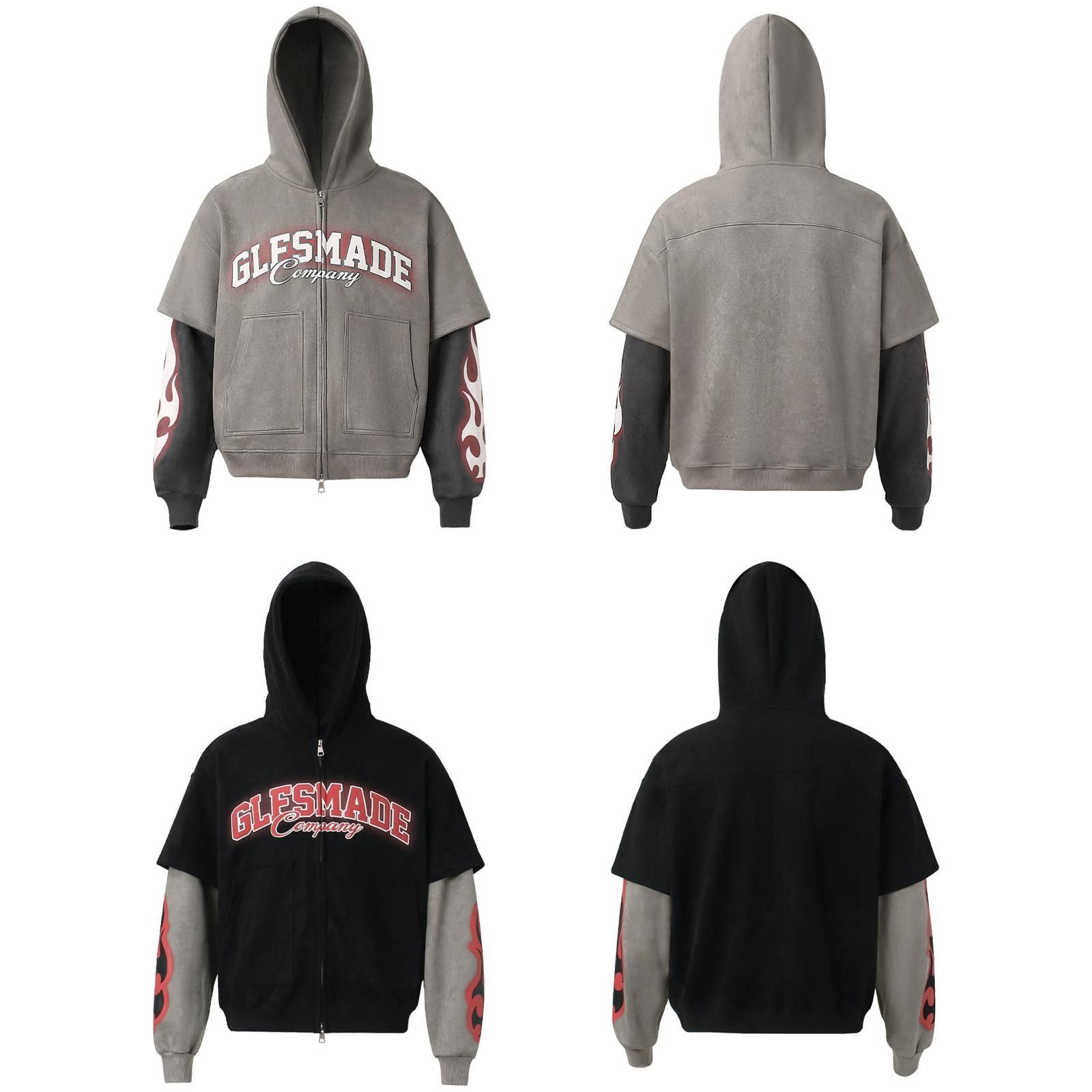 Japanese Brand Gray Layered Sleeve Zip-Up Hoodie, Casual Streetwear Hoodie Size US L / EU 52-54 / 3 - 4 Thumbnail
