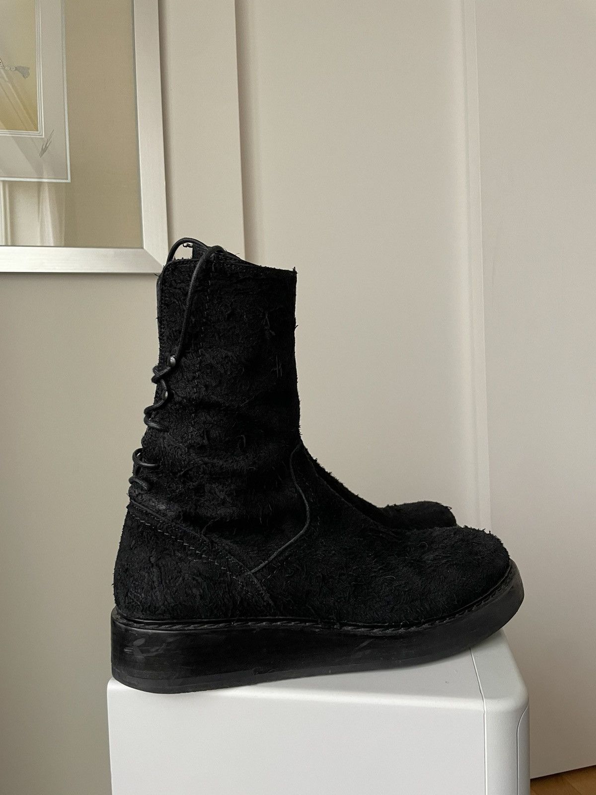 Pre-owned Ann Demeulemeester Black Suede Back Lace Victor Boot