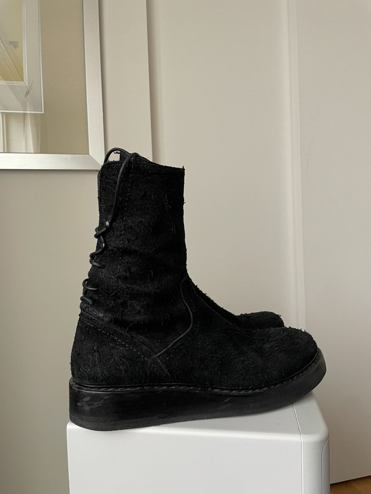 image of Ann Demeulemeester Black Suede Back Lace Victor Boot, Men's (Size 11)