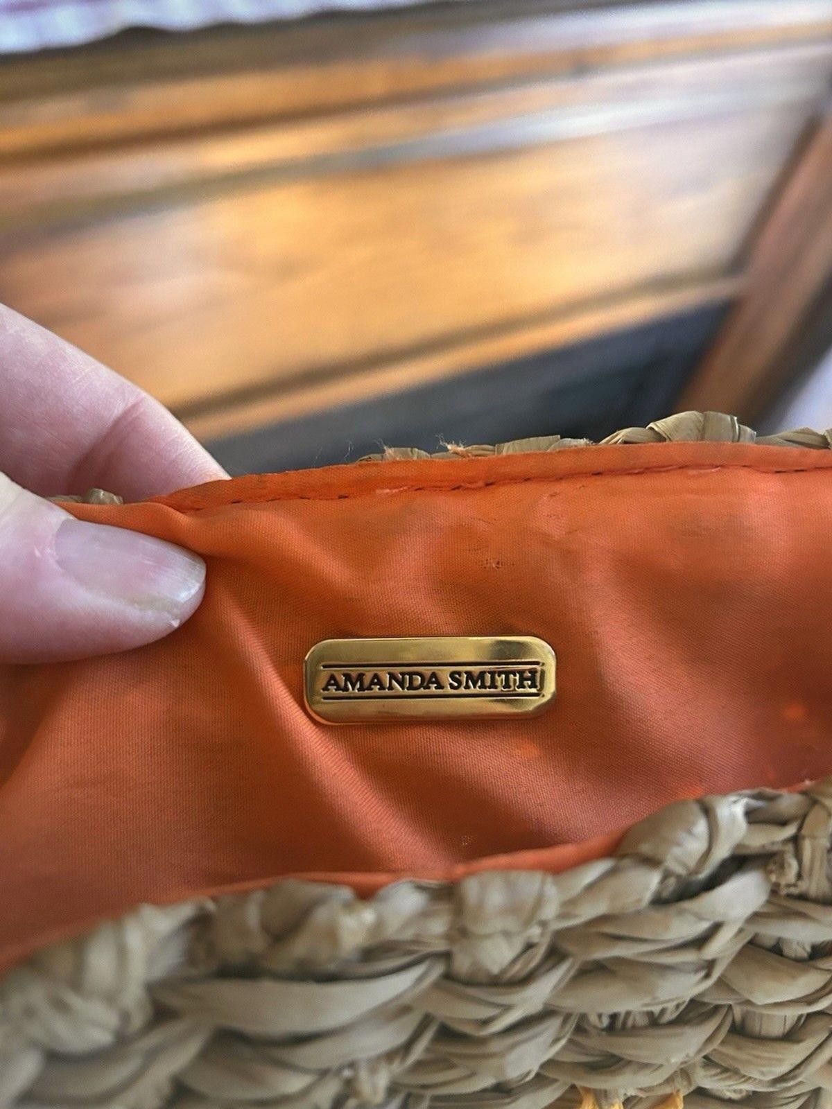 Other Amanda Smith Straw Bag Purse Tote w/ Orange Flowers & Liner Size ONE SIZE - 4 Thumbnail
