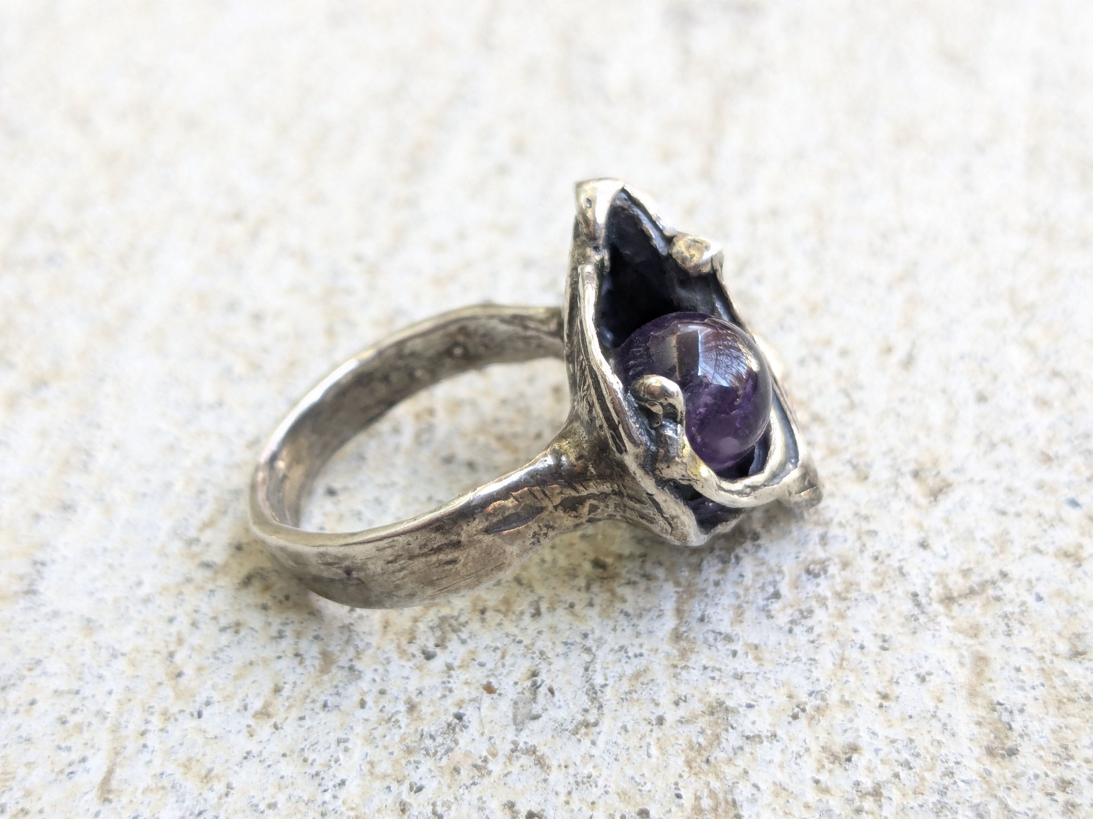 Jewelry × Vintage Vintage Sterling Silver Ring Purple Amethyst 6.5 Brutalist Size ONE SIZE - 4 Thumbnail