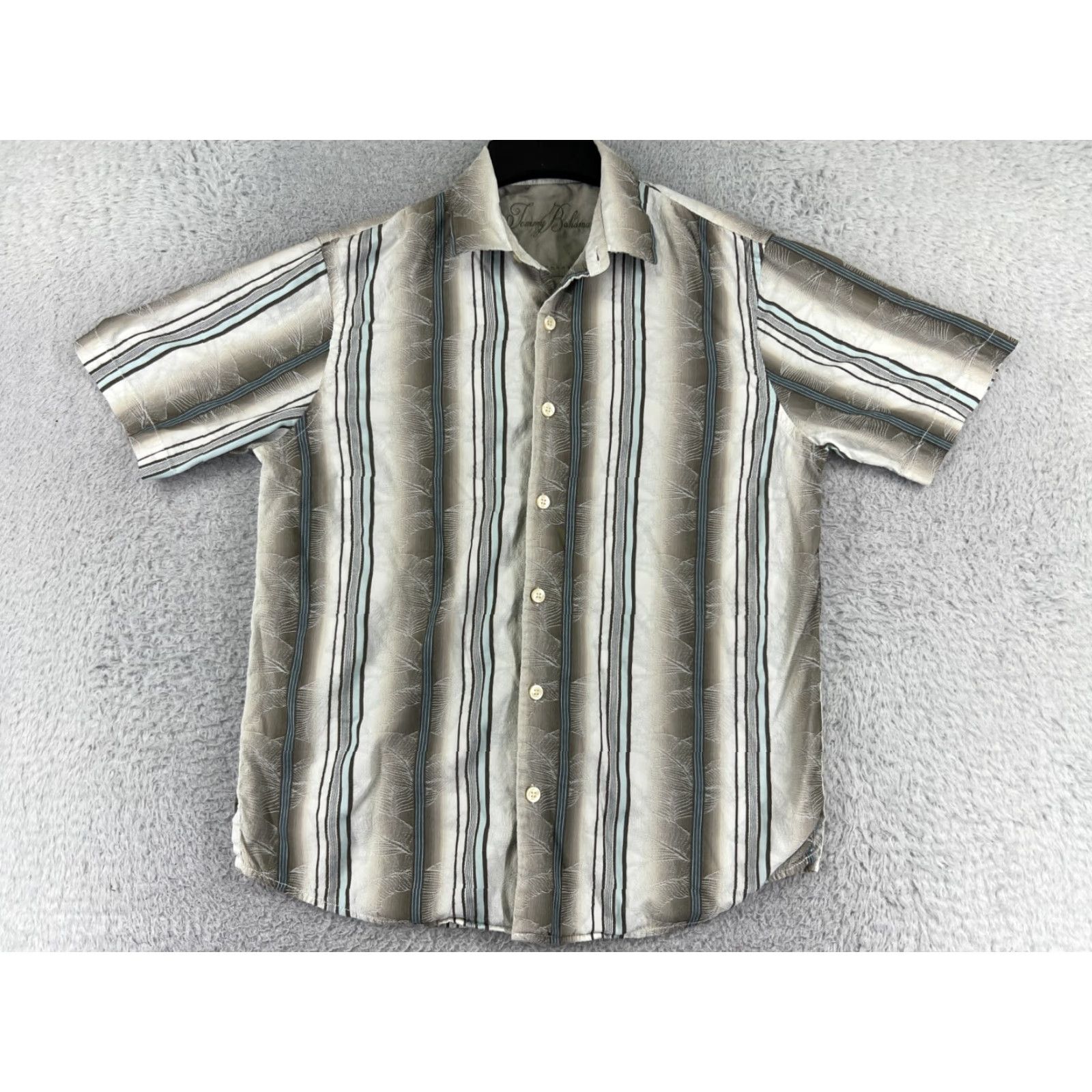 Tommy Bahama Tommy Bahama Shirt Mens Small Beige Vertical Striped Floral Cotton Silk Blend Shirt Size US S / EU 44-46 / 1 - 2 Thumbnail