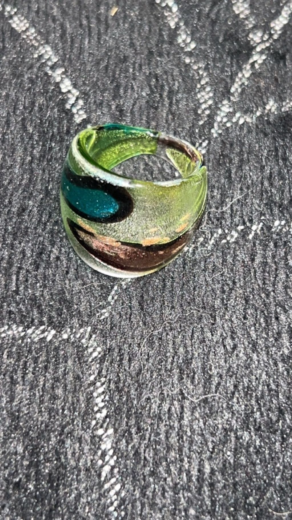 The Unbranded Brand Women's Unbranded Green and Brown Glass Ring, One Size Size ONE SIZE - 1 Thumbnail