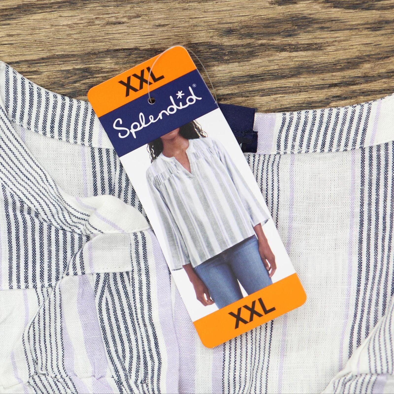 Splendid NWT Splendid Blouse Shirt 1753910 2XL White Purple Stripe Size XXL / US 16-18 / IT 52-54 - 3 Thumbnail