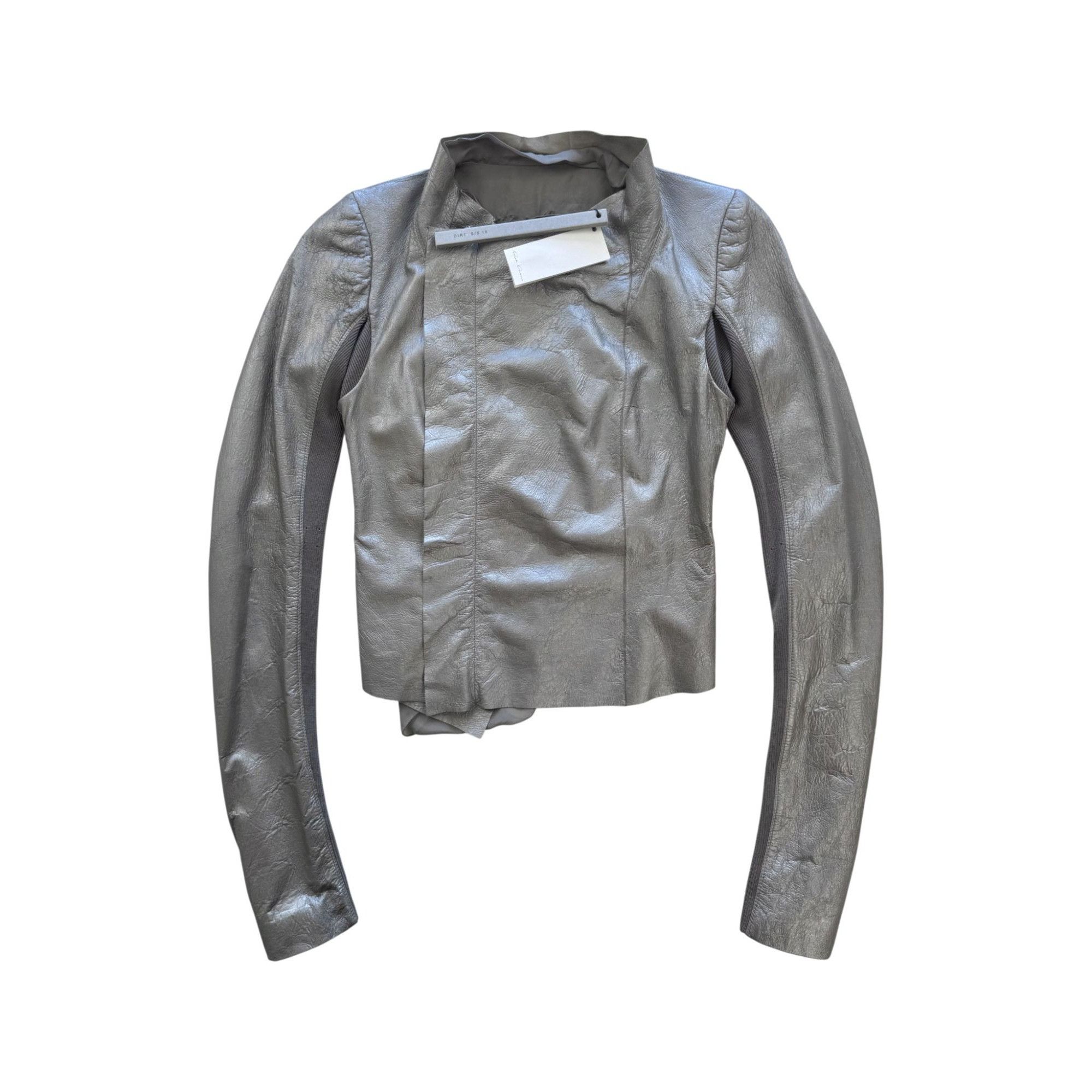 Rick Owens Rick Owens S/S18 'DIRT' Warm Silver Cowl Neck Biker Jacket Size XS / US 0-2 / IT 36-38 - 1 Thumbnail