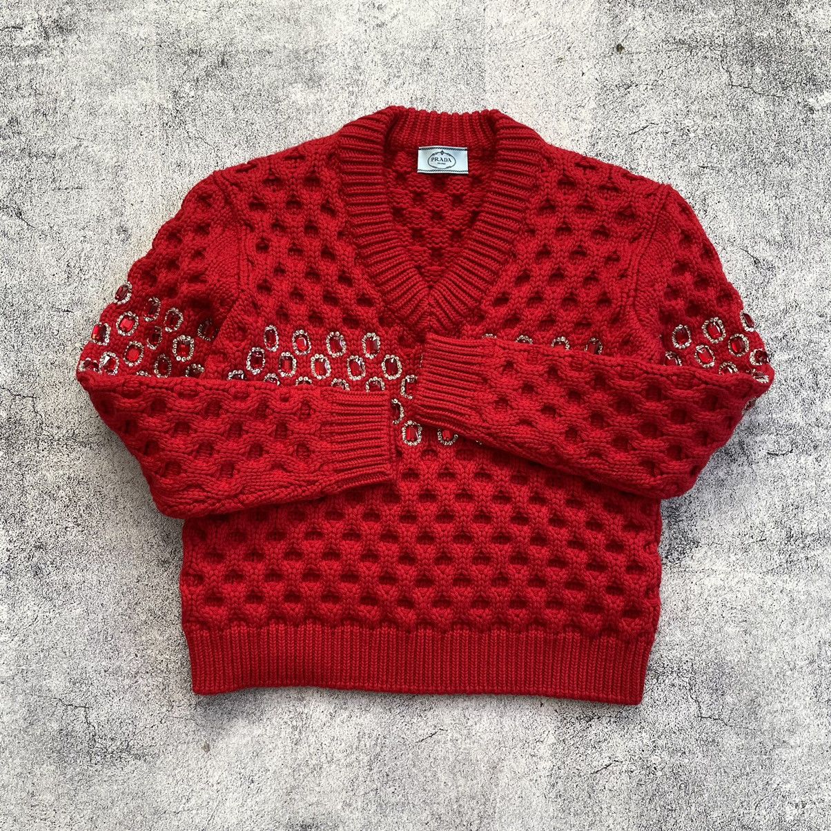 Prada Prada Crystal Embellished Wool Knit Sweater Red Limited Size S / US 4 / IT 40 - 7 Thumbnail