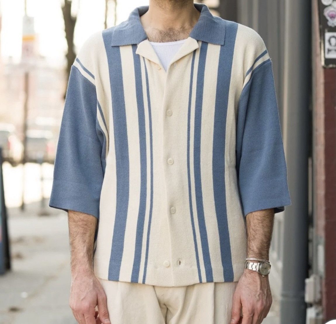 Document DOCUMENT Intarsia Knitting Stripe Sweater in Blue Size US L / EU 52-54 / 3 - 1 Thumbnail