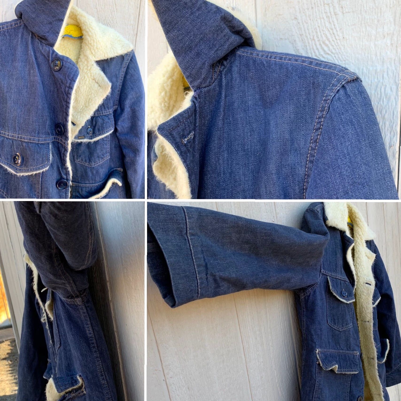 Sears VINTAGE Roebuck’s Denim Sherpa Lined Jacket Chore Trucker Sears 38-R Blue 1970s Size US XXS / EU 40 - 5 Thumbnail