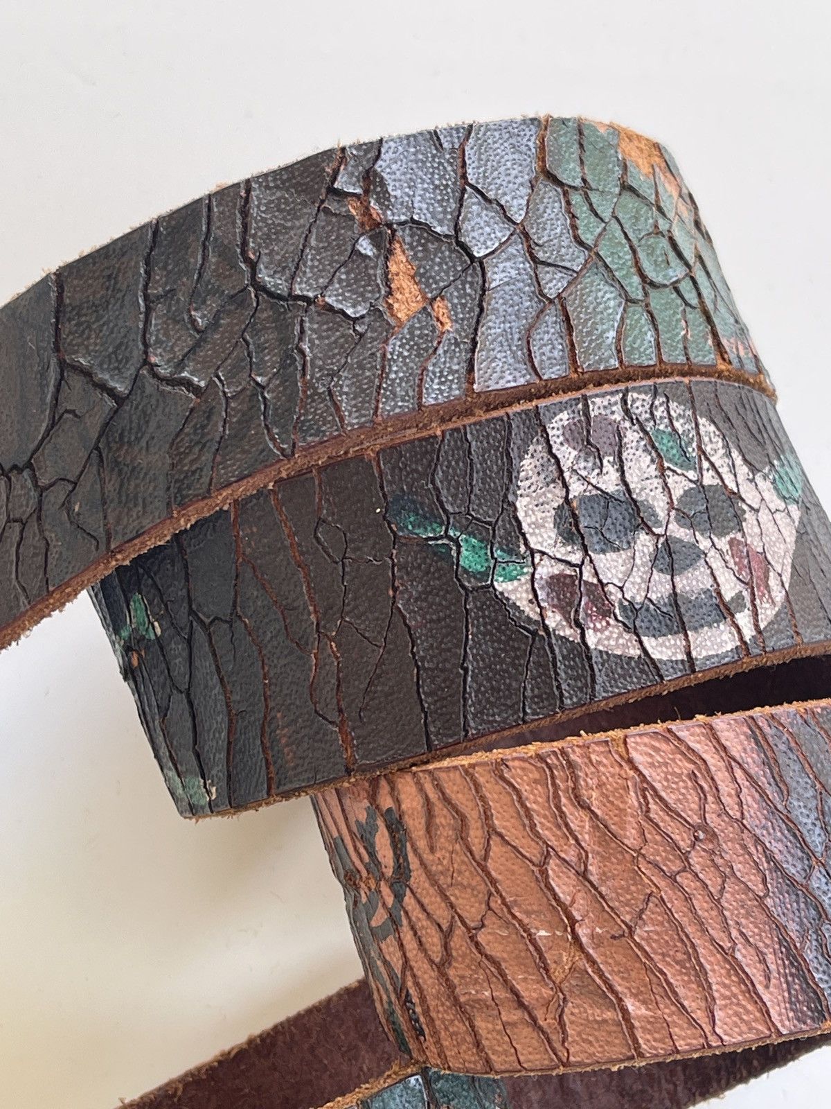 Vintage Vintage Leather Belt Skulls Printed Size 30 - 14 Thumbnail