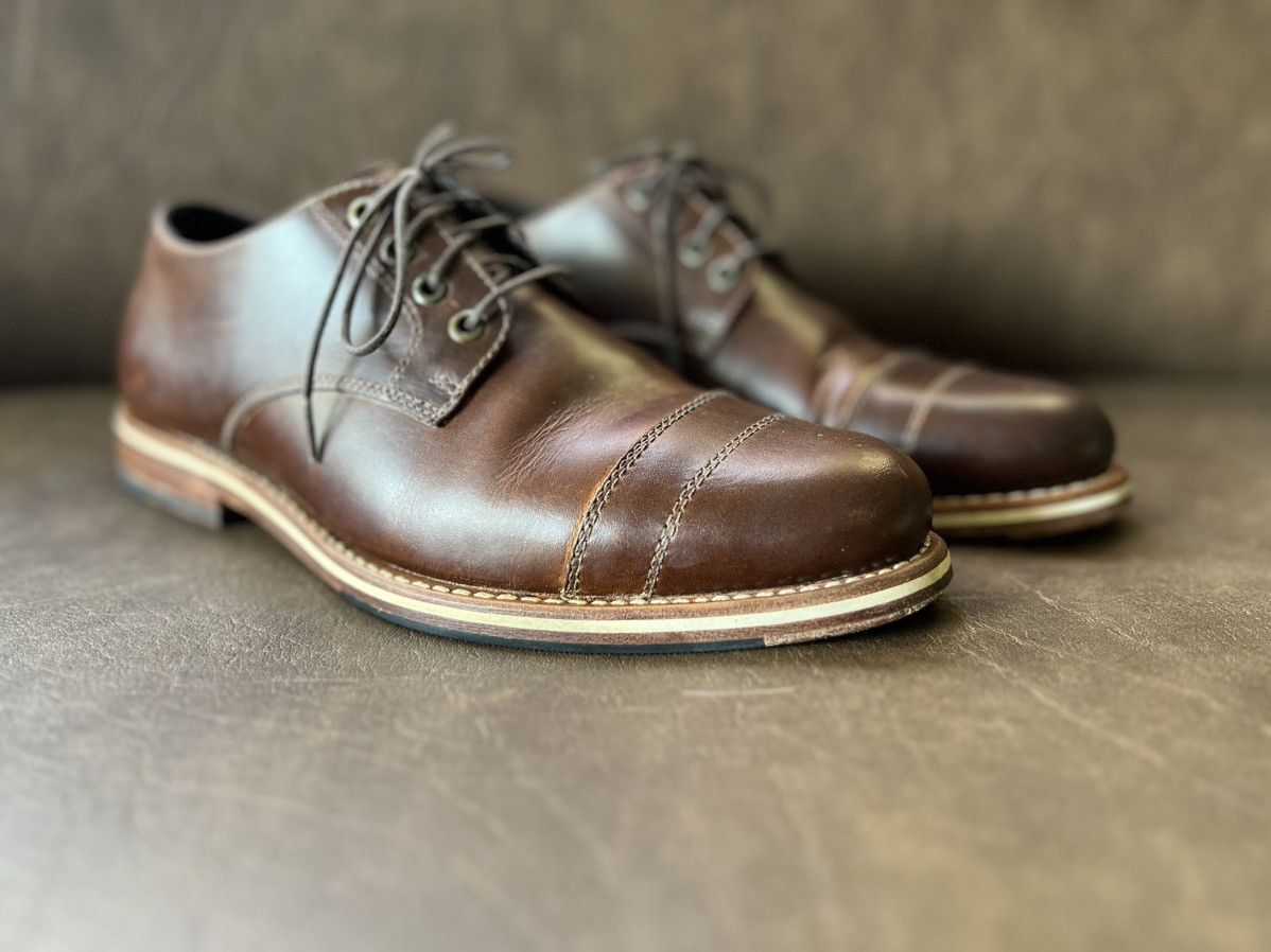 HELM Helm Shoes Bradley cap toe, men’s 9.5 brown/teak color, EUC Size US 9.5 / EU 42-43 - 4 Thumbnail