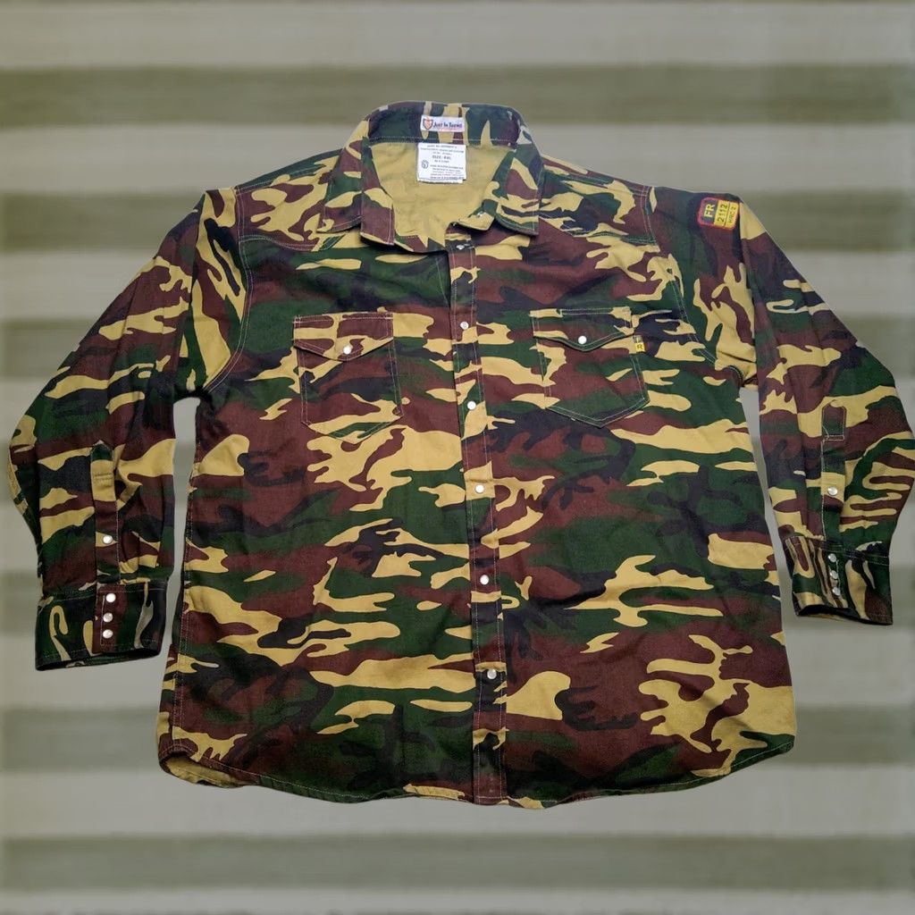 Vintage Just In Trend FR Camo Shirt 4XL Pearl Snap Flame Resistant Western Workwear Shirt Mens 4XL Camo Pearl Snap Western Workwear Regular Fit Cotton Twill Size US XXL / EU 58 / 5 - 1 Thumbnail