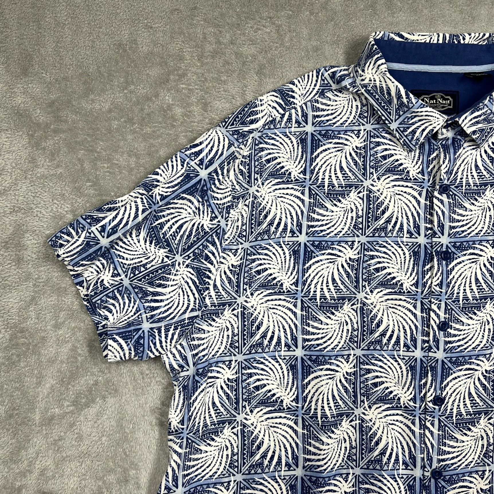 Nat Nast Nat Nast Button-Up Shirt Men Hawaiian Blue Floral Leaf Silk Cotton 2XL Casual Geometric Microfiber Buttons Short Sleeve Collared Spread Vintage No Size US XXL / EU 58 / 5 - 3 Thumbnail