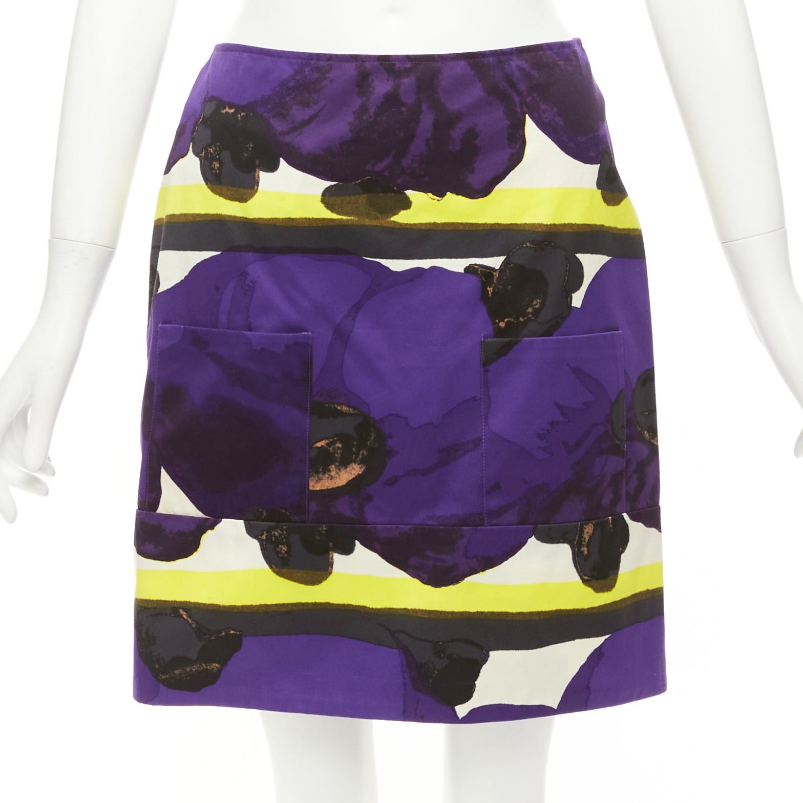 Marni MARNI purple yellow orchid floral print cotton high waist mini skirt IT38 XS Size 26" / US 2 / IT 38 - 1 Thumbnail