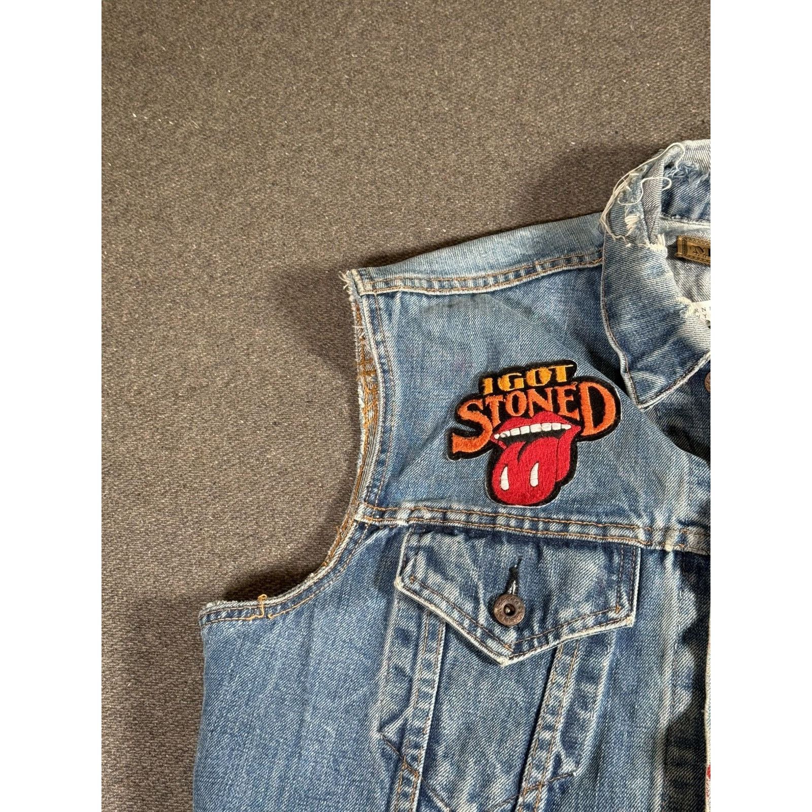 MadeWorn MadeWorn I Got Stoned Rolling Stones Denim Vest Jacket Rare Size US L / EU 52-54 / 3 - 5 Thumbnail