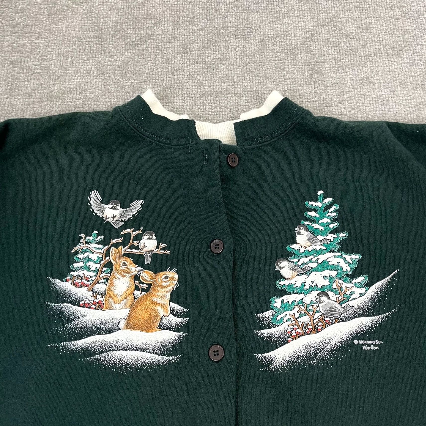 Vintage VINTAGE Morning Sun Cardigan Sweater Women's Large Green Christmas Tree Rabbit Bird Nature Knit Crew Neck Long Sleeve 90s Animals Size L / US 10 / IT 46 - 2 Thumbnail