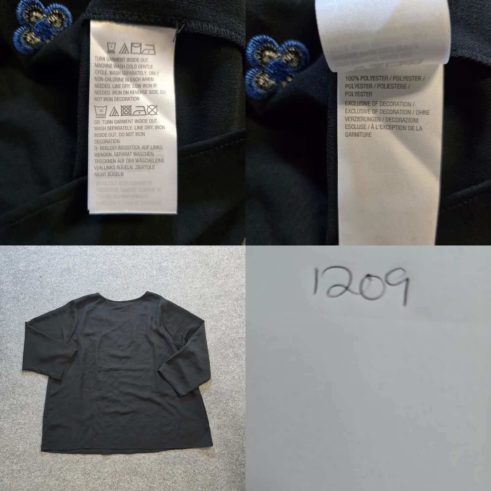 Bob Mackie Mackie Top Women 2X Black Blue Floral Embroidery Casual Classic Shirt Long Sleeve Regular Size Type Plus Size XXL / US 16-18 / IT 52-54 - 8 Thumbnail