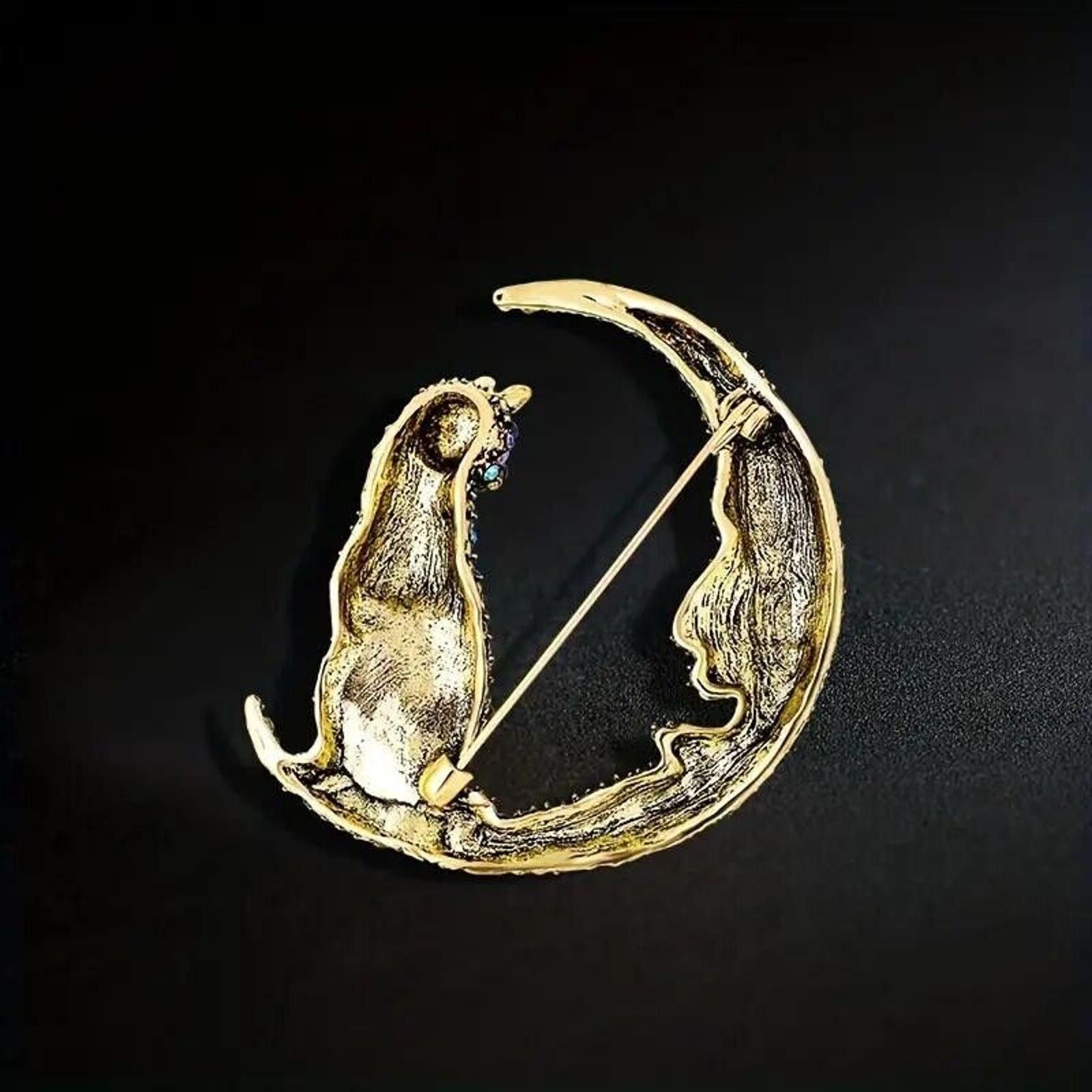 Other Man In The Moon & Cat Brooch Golden AB Pave Set Size ONE SIZE - 4 Thumbnail