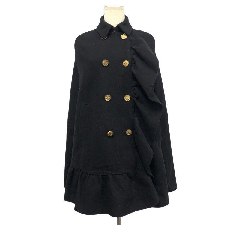 RED Valentino RED Valentino Black Ruffled Wool Blend Cape Size 36 Size XS / US 0-2 / IT 36-38 - 1 Thumbnail