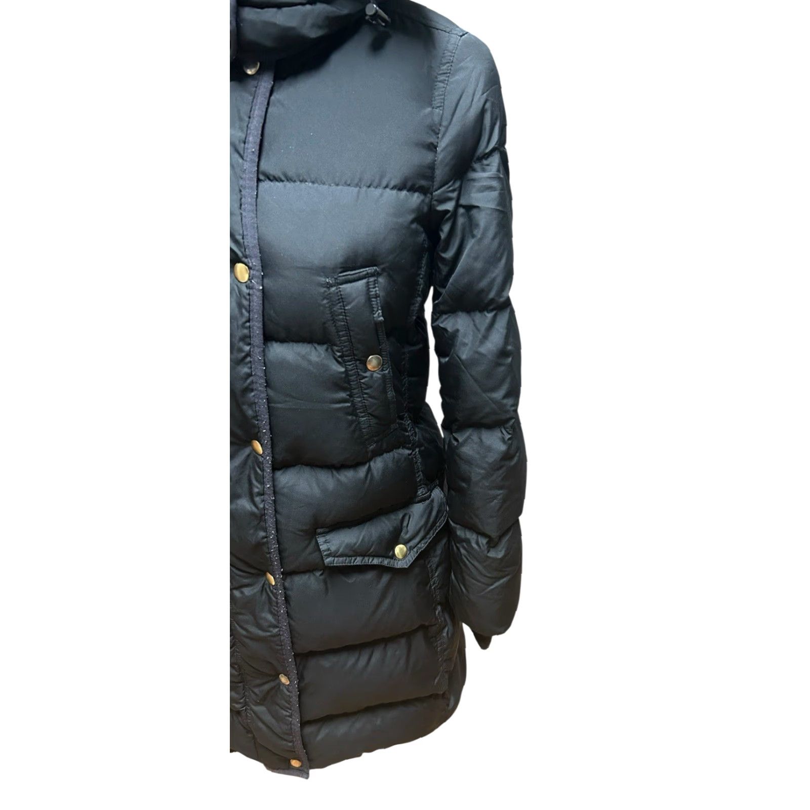 Vintage J Crew Women's Drawstring Hood Pocketed Long Puffer Jackets Solid Black Medium Size M / US 6-8 / IT 42-44 - 4 Thumbnail