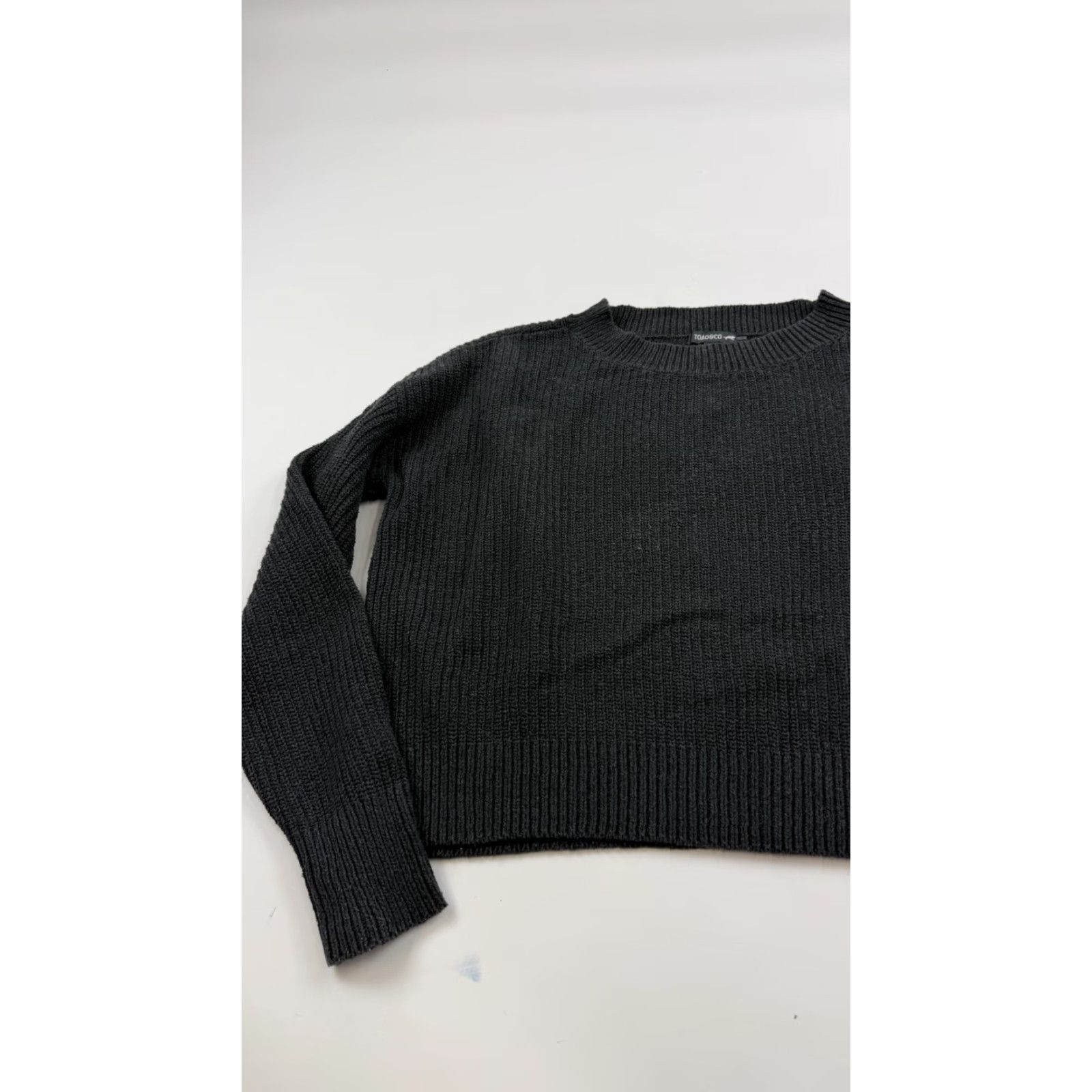Toad&Co Sweater Womens Medium Black Rib Knit Cropped Pullover Recycled Cotton
